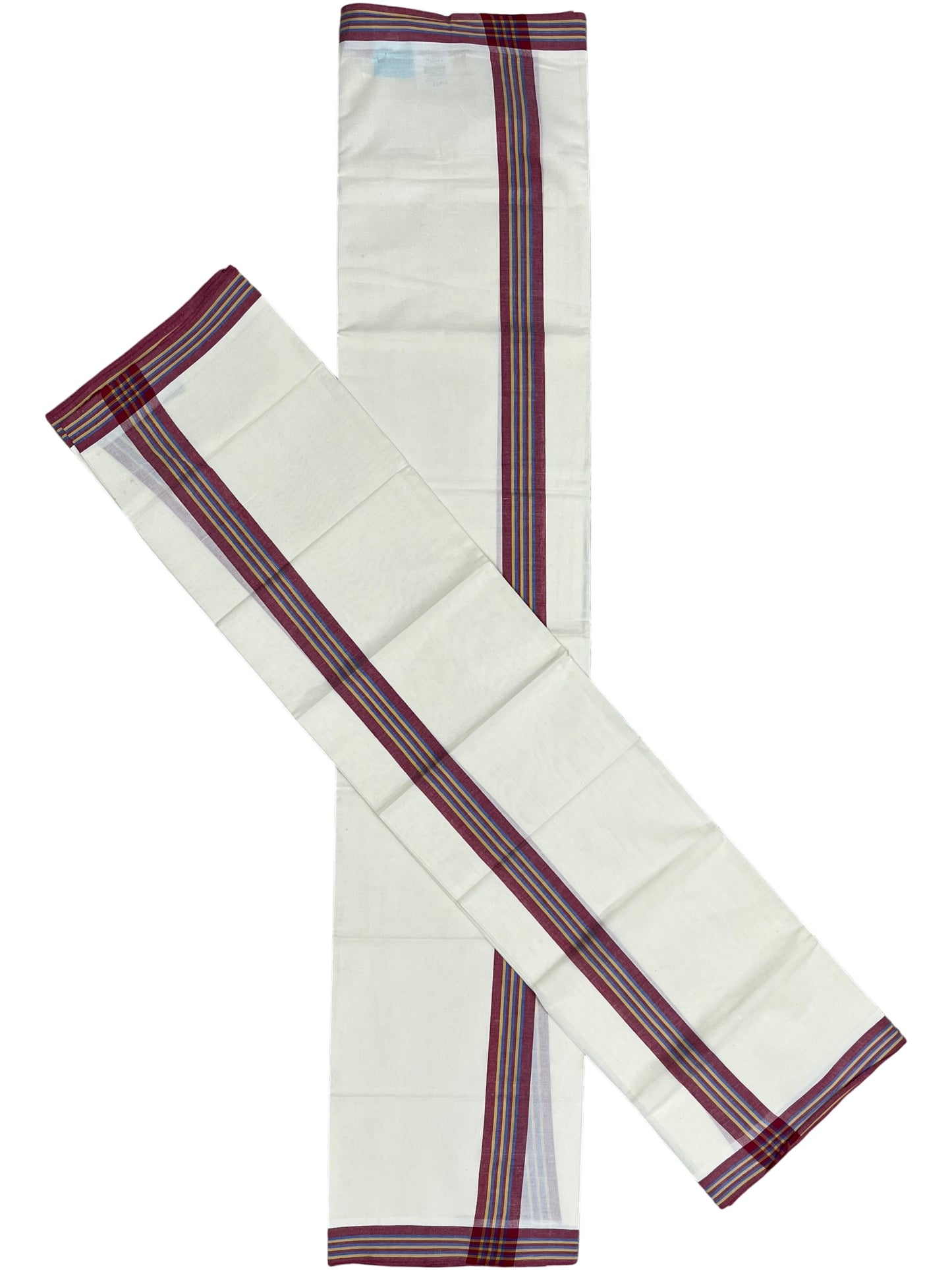 Southloom Kerala Mulloth Cotton Single Mundum Neriyathum with Multicolor Border In 2.80 Mtrs