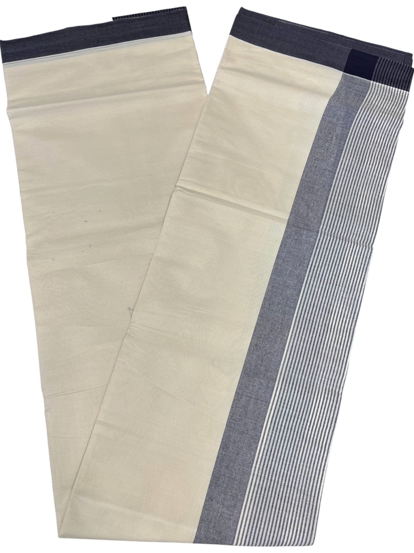 Southloom Kerala Pure Cotton Double Mundu with Blue Lines Border (South Indian Dhoti)