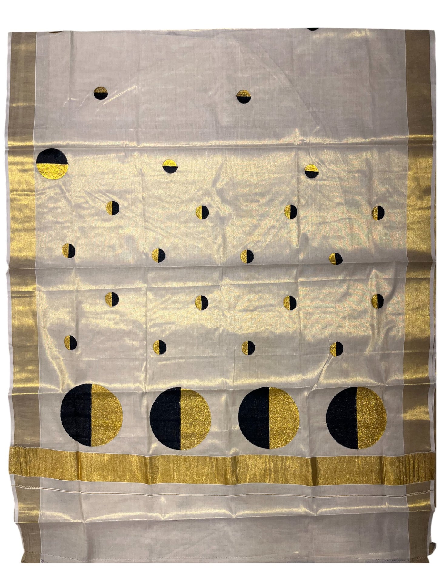 Southloom Kerala Tissue Kasavu Saree With Black Polka Dots Embroidery on Body