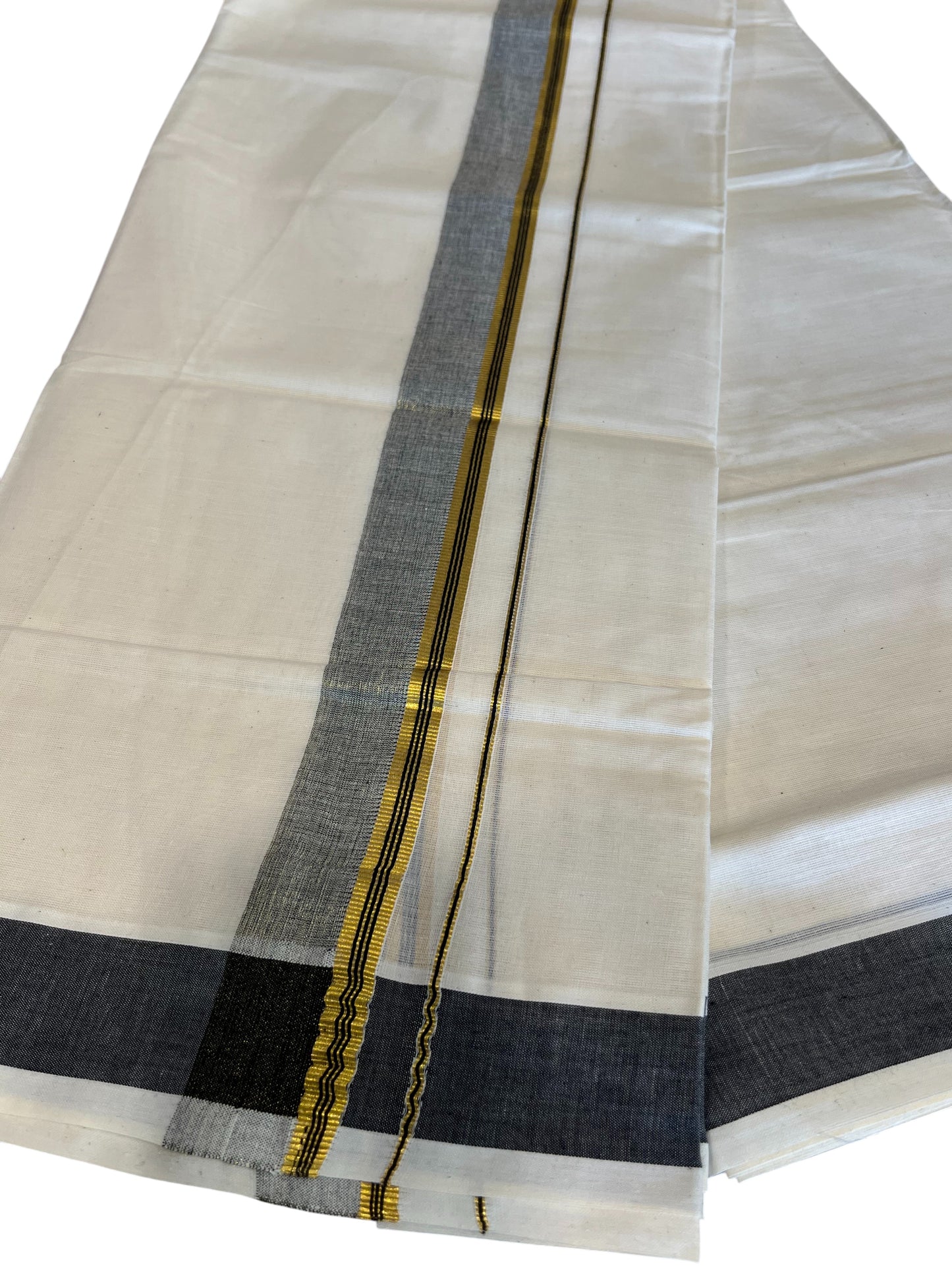 Southloom Pure Cotton Mundu with Black Lines and Black Border (South Indian Kerala Dhoti)