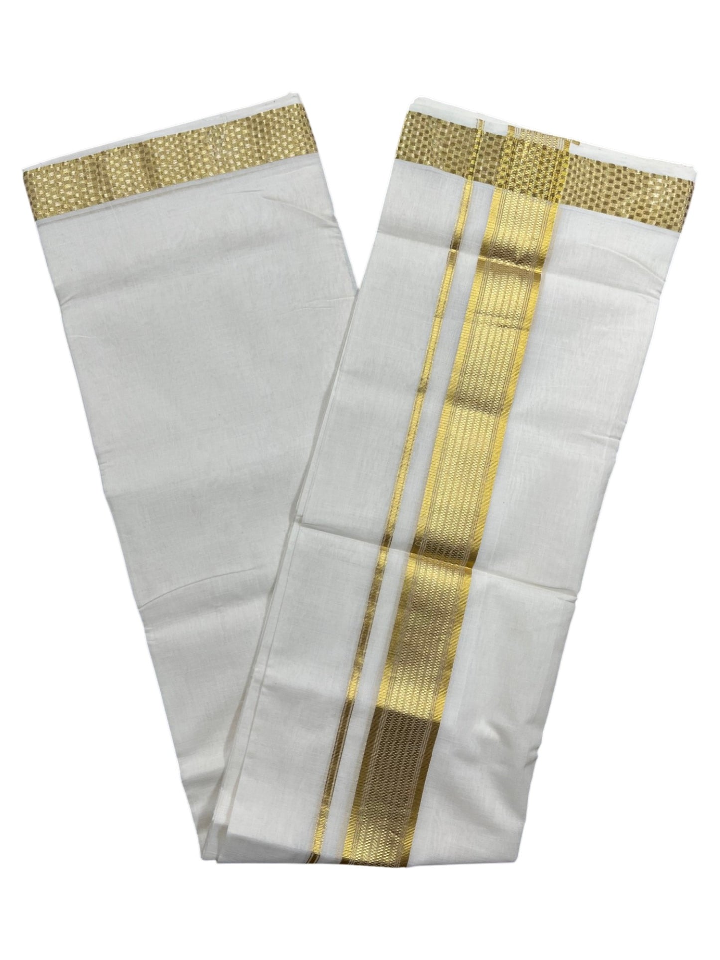 Southloom Premium Handloom Cotton Double Mundu with Gold Kasavu and Paa Neythu Border Border