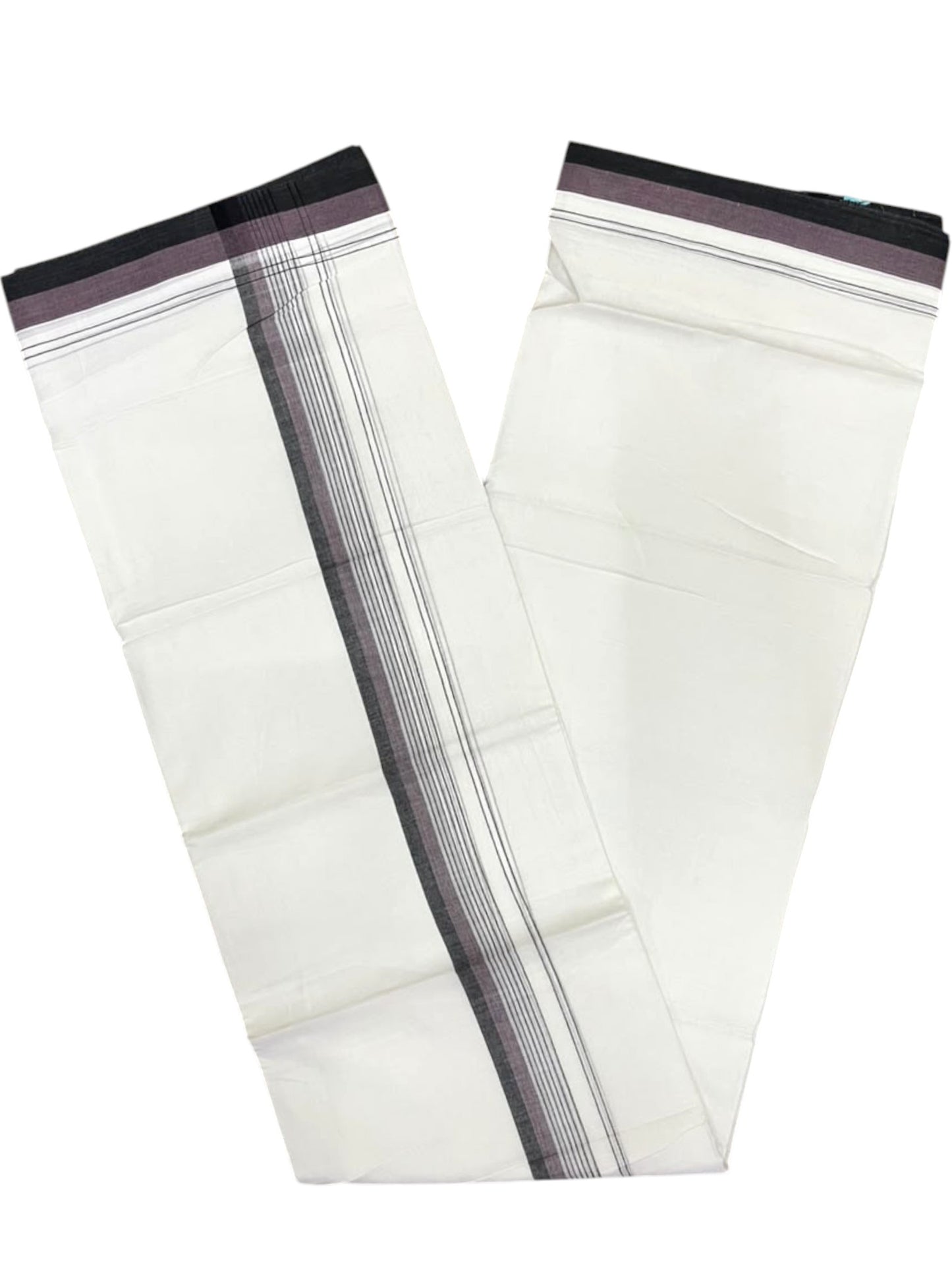 Southloom Pure Cotton Mundu with Pink & Black Border (South Indian Kerala Dhoti)
