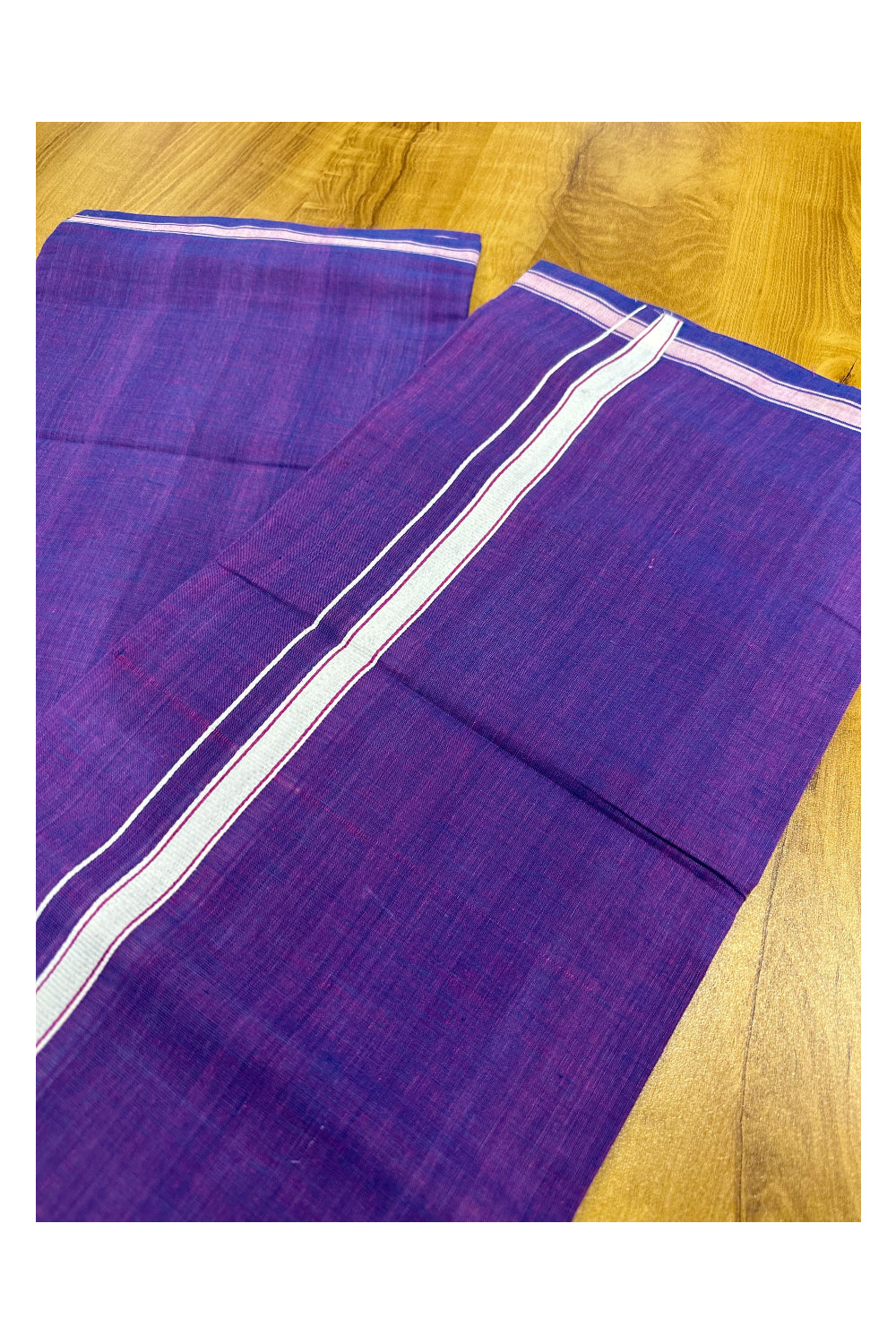 Southloom Premium Handloom Violet Solid Single Mundu (Lungi) with White Border (South Indian Kerala Dhoti)