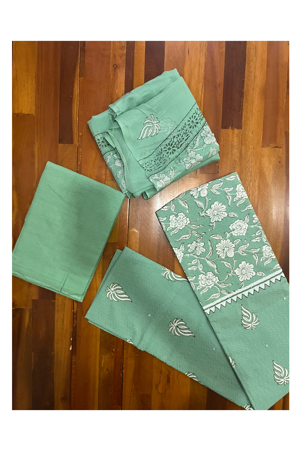 Southloom™ Cotton Green Churidar Salwar Suit Material with Floral Prints