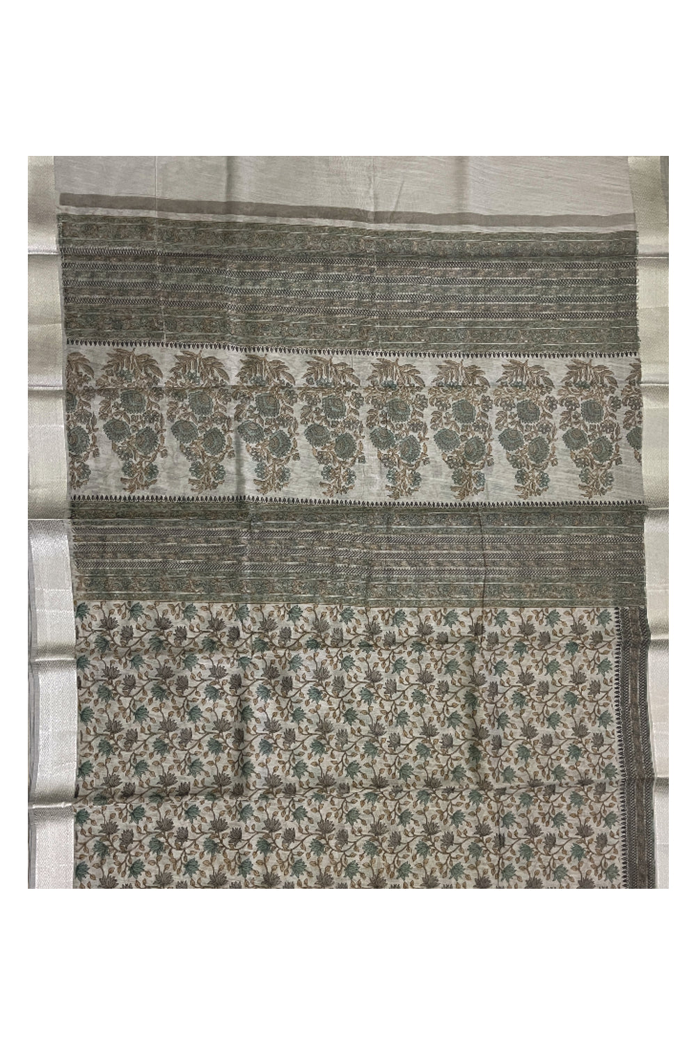 Southloom Cotton Grey Floral Printed Saree