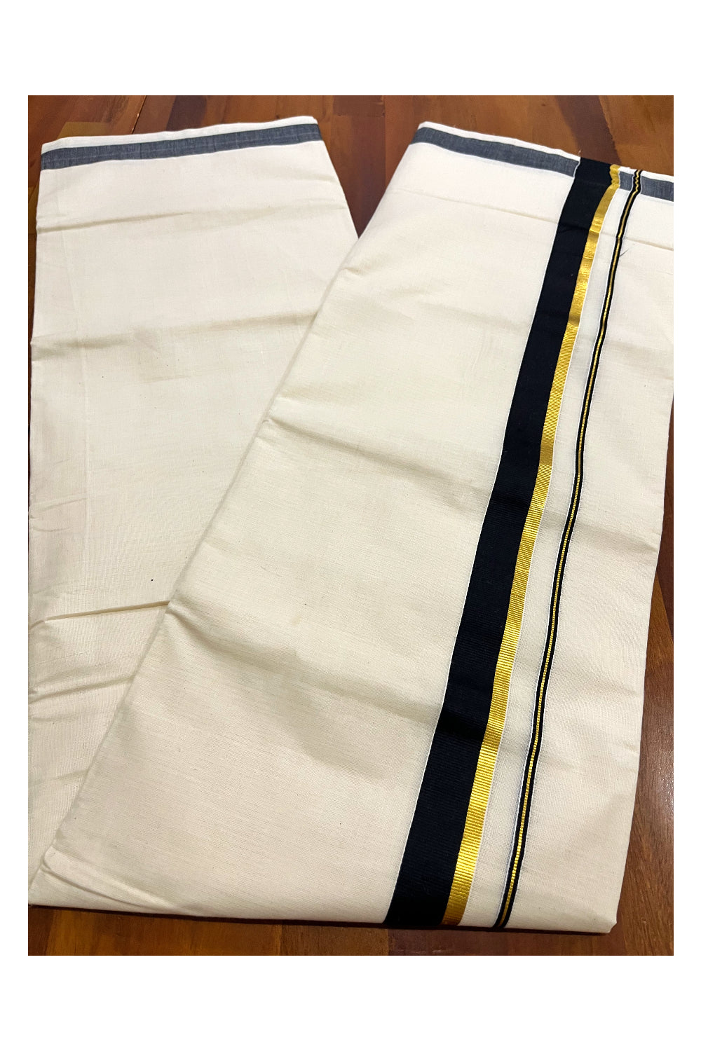 Pure Cotton Mundu with Black and Kasavu Border (South Indian Kerala Dhoti)