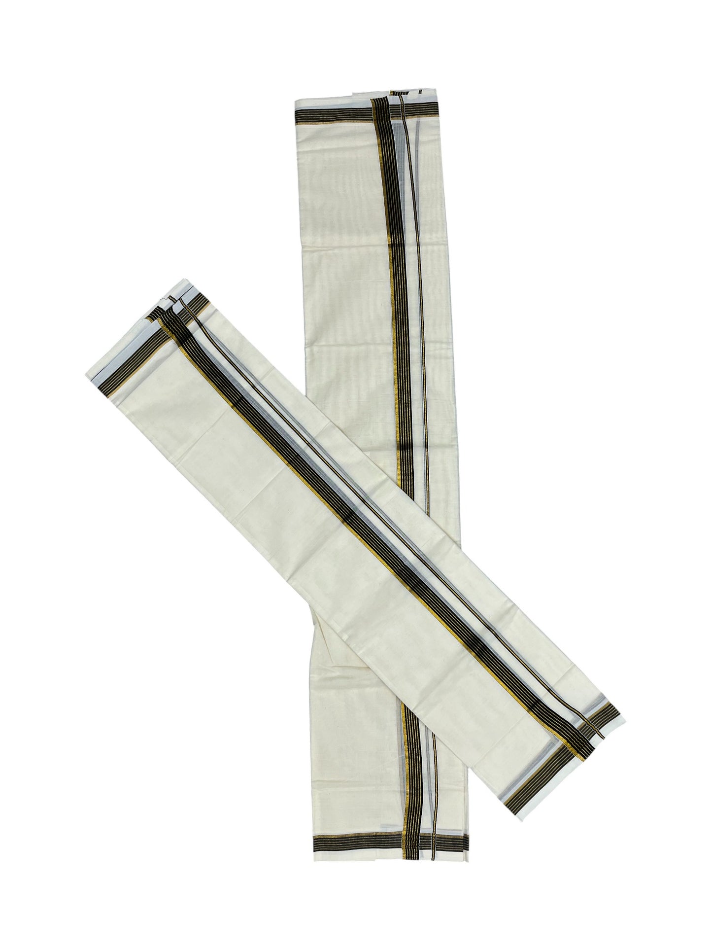 Pure Cotton Kerala Single Set Mundu (Mundum Neriyathum) with Black Kasavu Border in 2.80 Mtrs