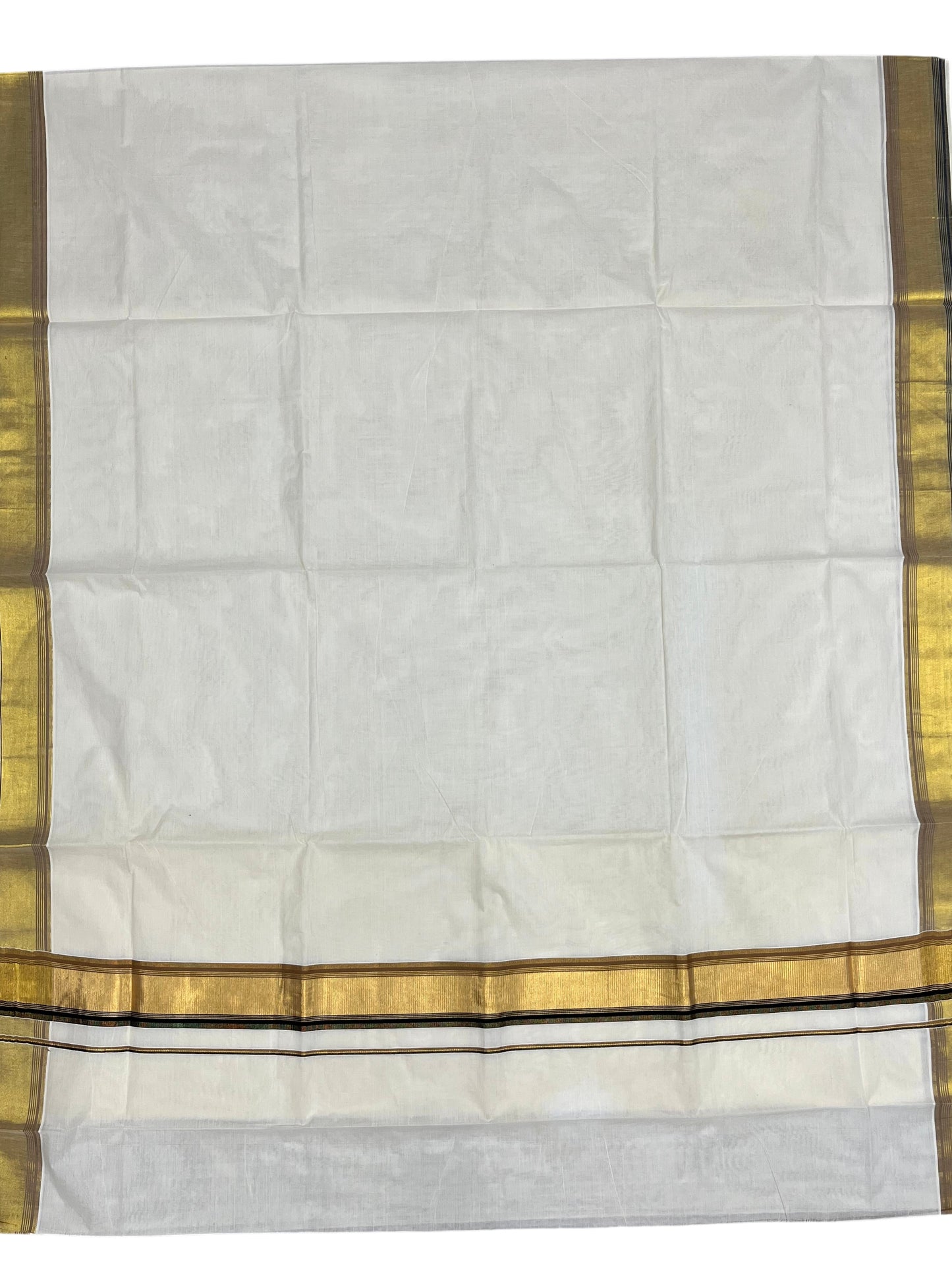 Southloom Kerala Cotton Kasavu Saree with Black And Mustard Yellow Border