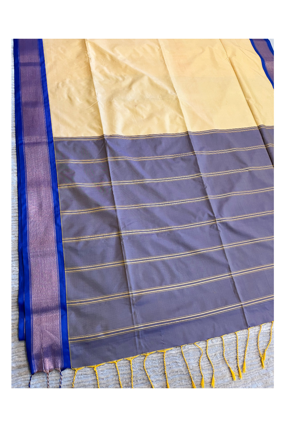 Southloom South Silk Pattu Saree With Beige Body and Blue Pallu