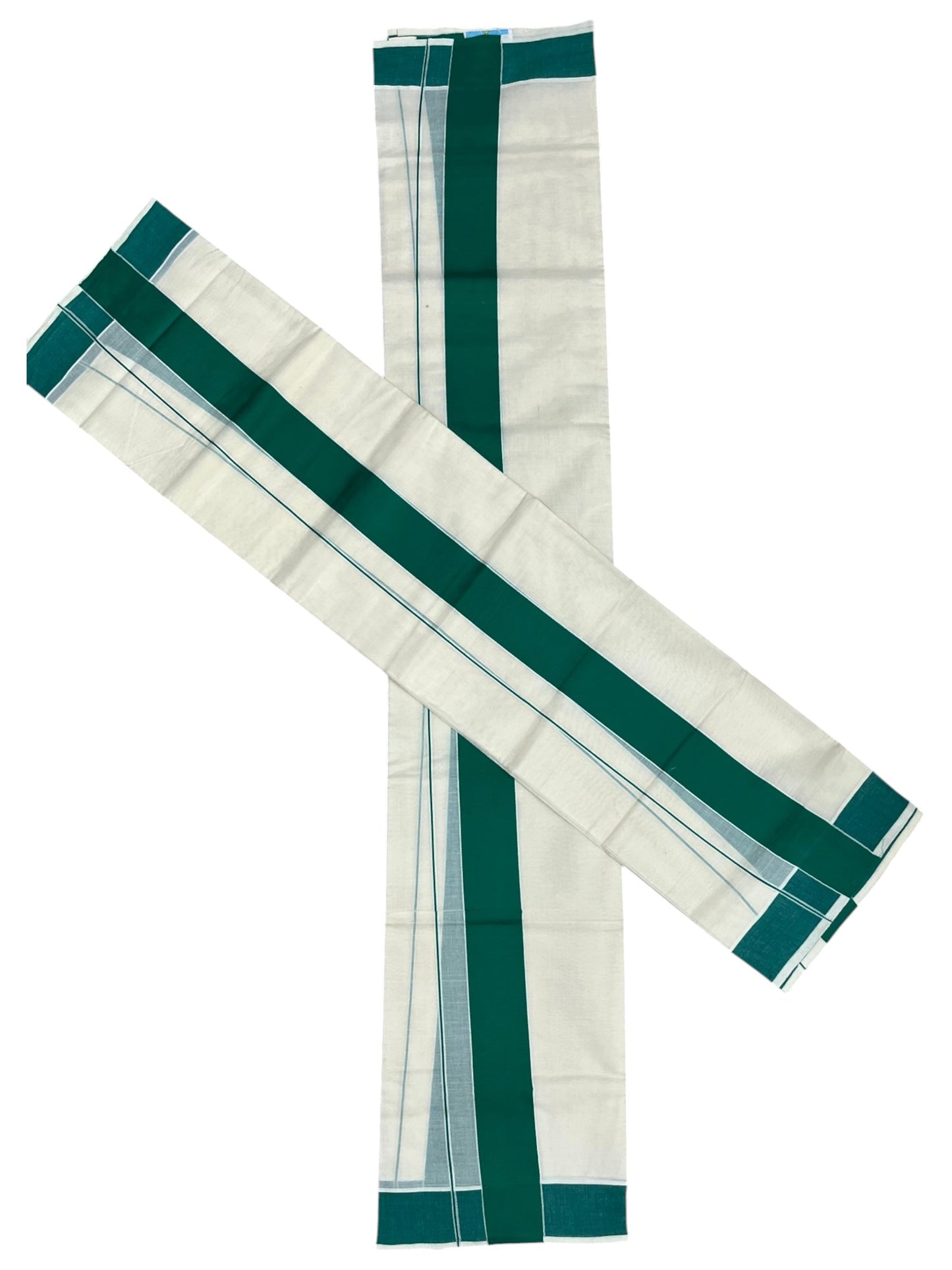 Southloom Kerala Cotton Mundum Neriyathum Single (Set Mundu) with Green Border 2.80 Mtrs
