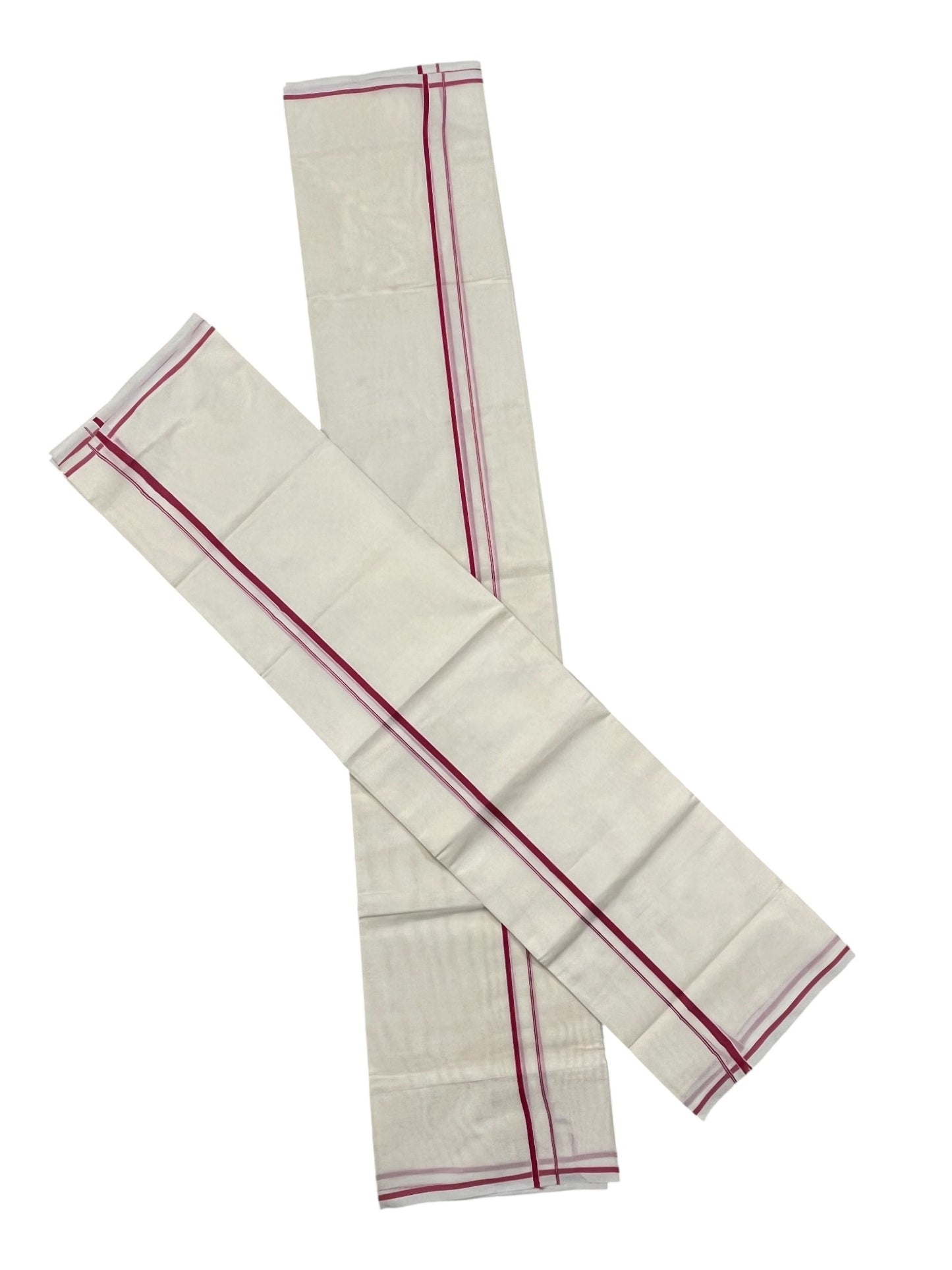 Kerala Cotton Mundum Neriyathum Single (Set Mundu) with Magentha Puliyilakkara