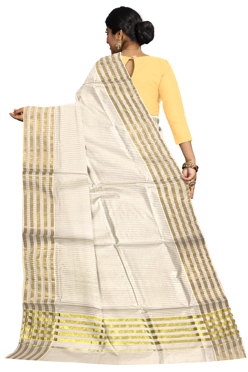 Pure Cotton Kerala Kasavu Lines Design Saree