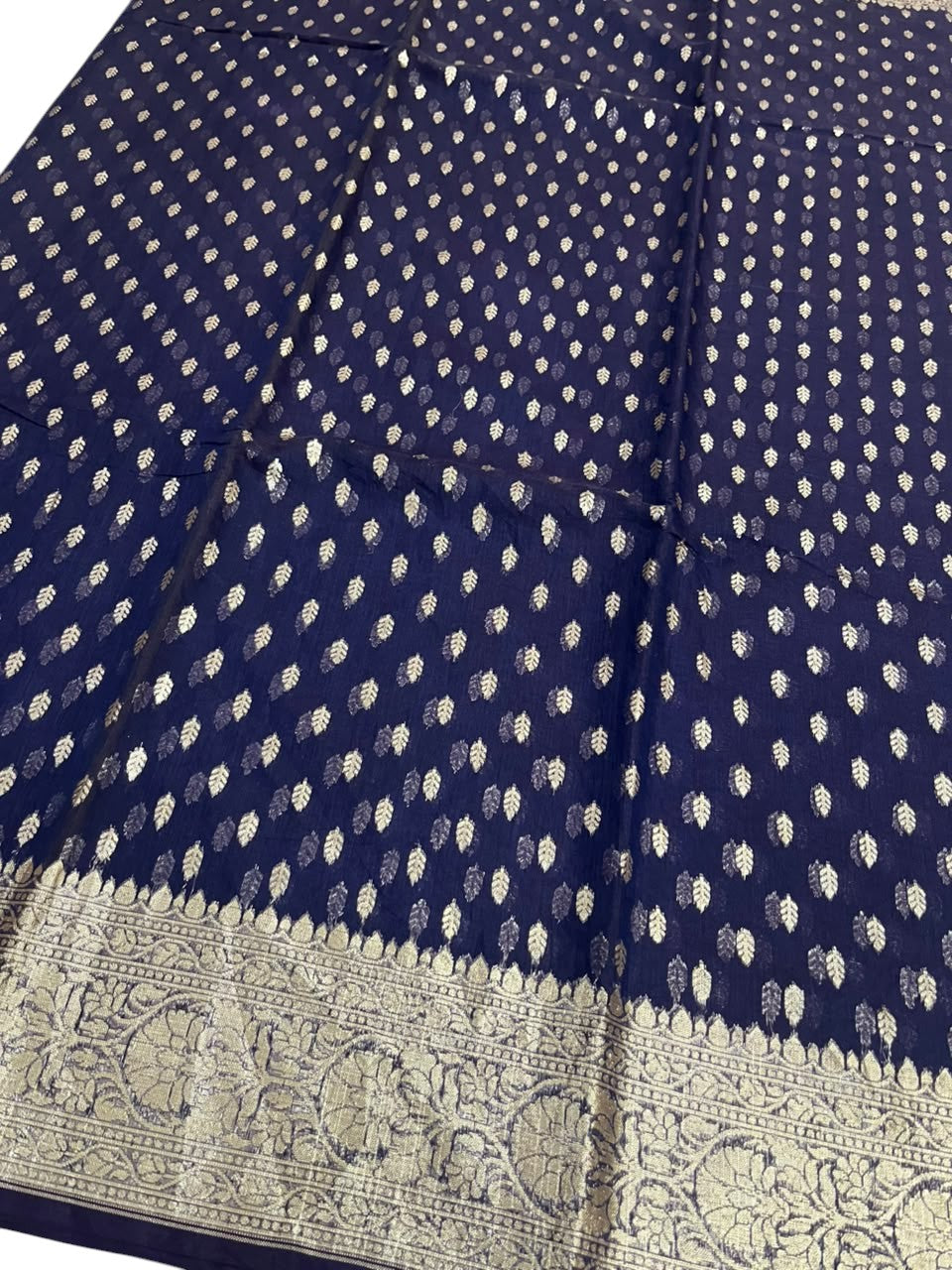 Southloom Cotton Banarasi Silk Saree with Woven Work on Body and Borders (Blue)