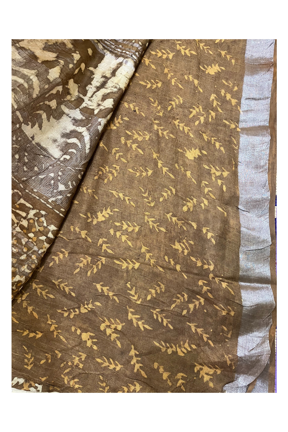 Southloom Linen Brown Designer Saree with Floral Prints