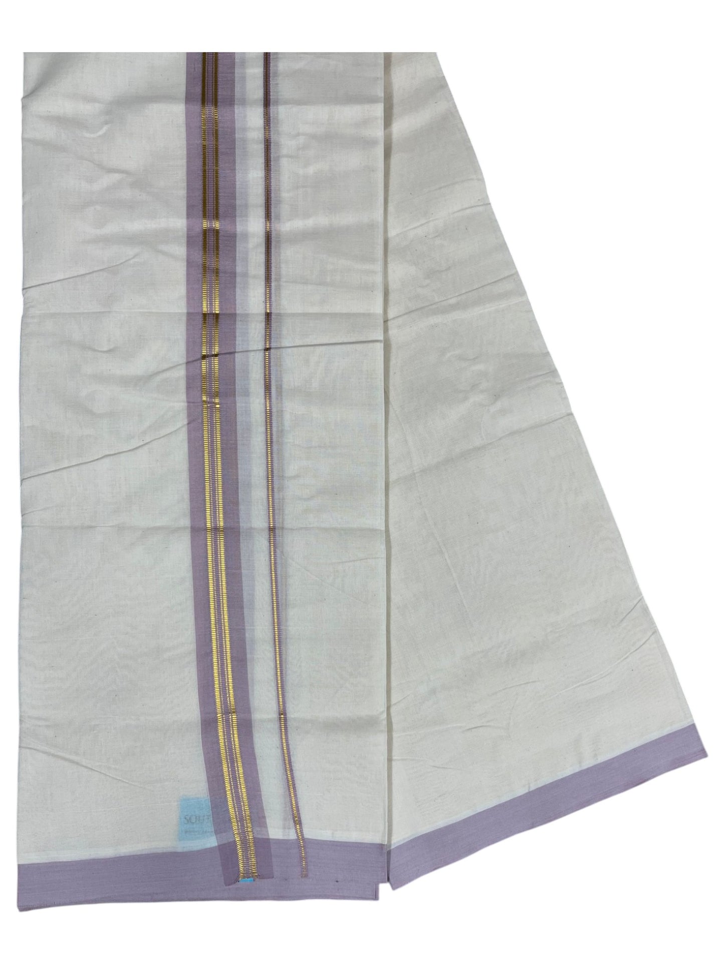 Southloom Pure Cotton Mundu with Gold Lines and Lavander Border (South Indian Kerala Dhoti)