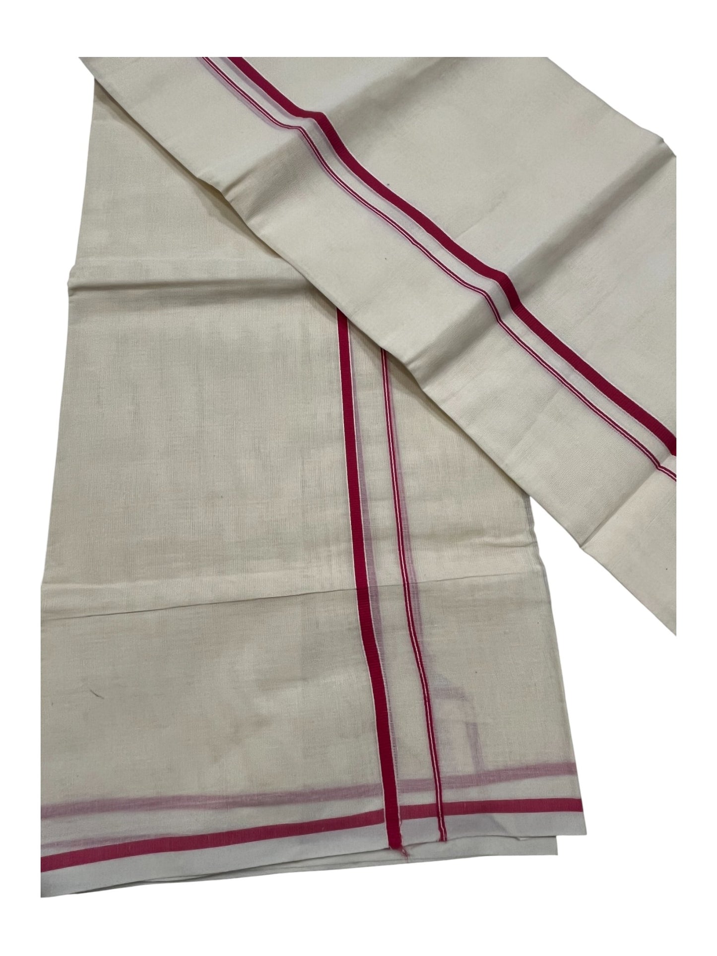 Kerala Cotton Mundum Neriyathum Single (Set Mundu) with Magentha Puliyilakkara