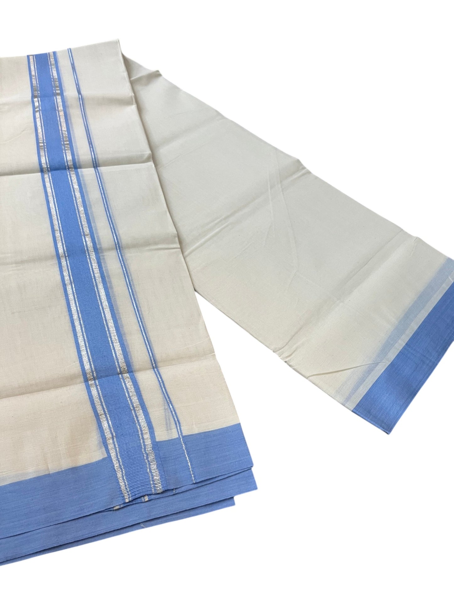 Southloom Pure Cotton Mundu with Golden Lines and Blue Border (South Indian Kerala Dhoti)