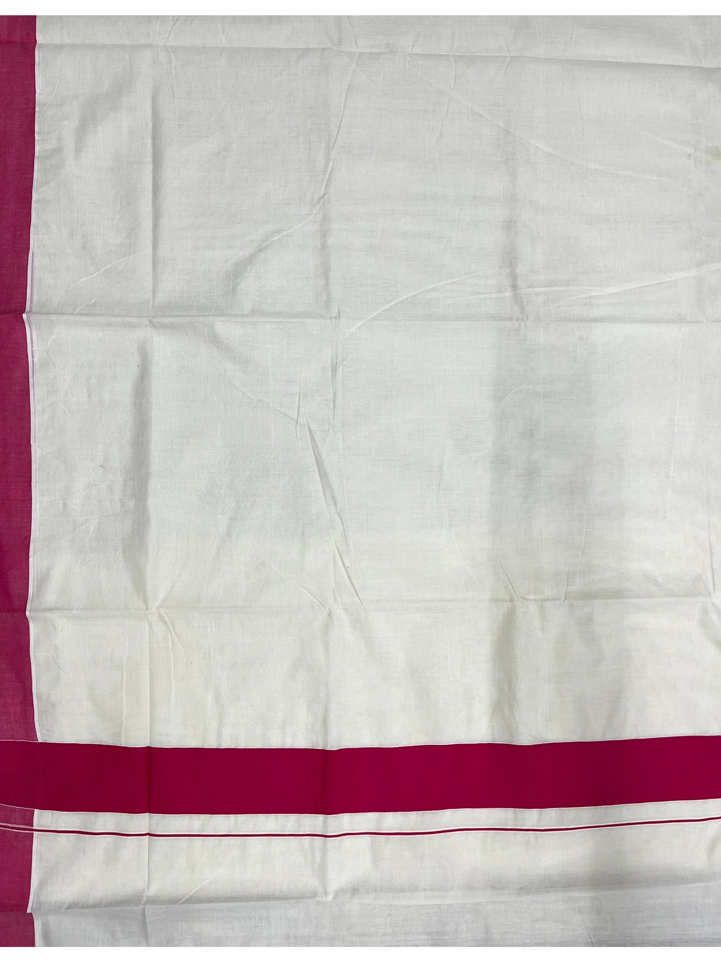 Southloom Kerala Pure Cotton Plain Kasavu Saree with Pink Border 3 inch