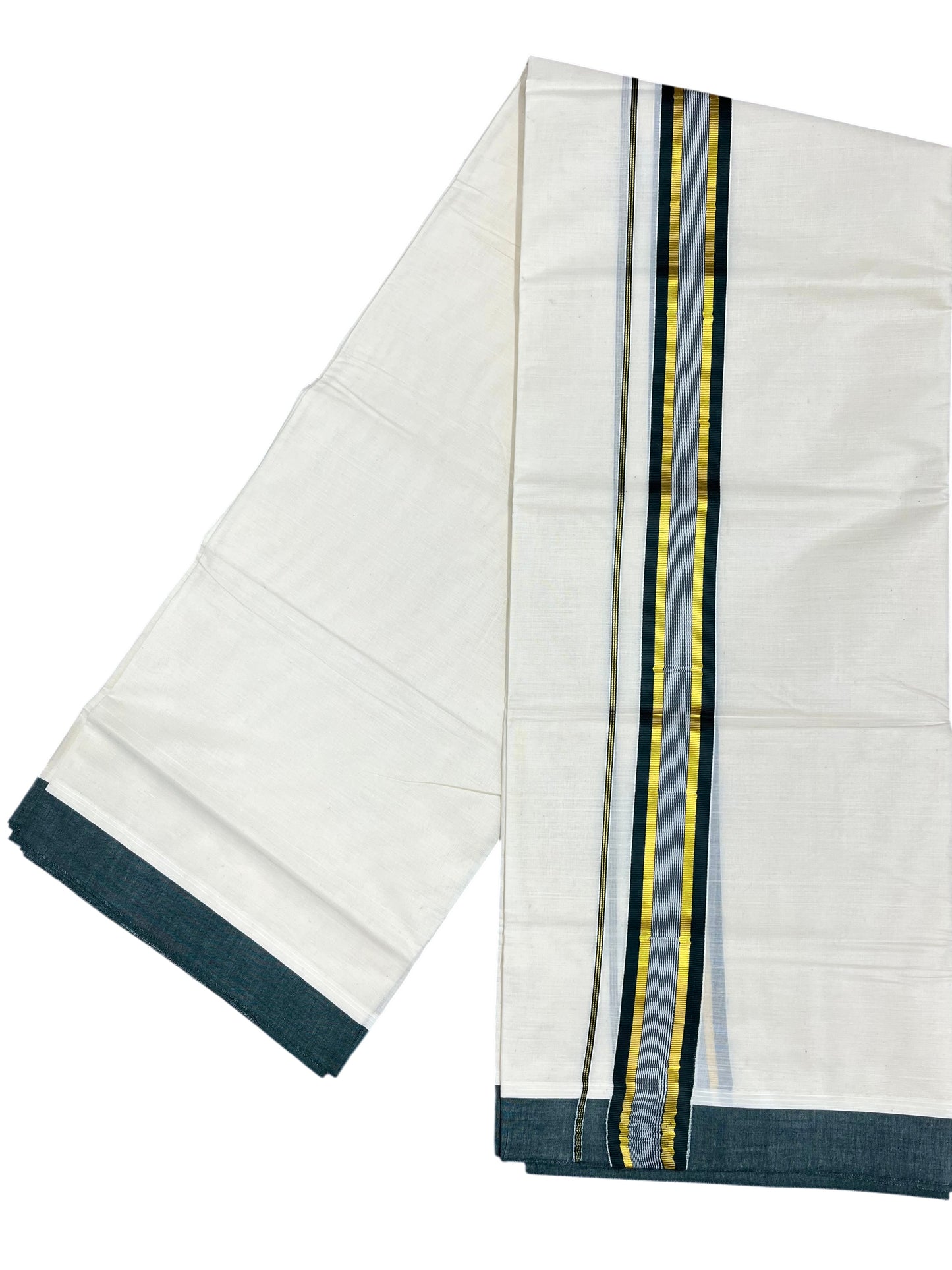 Southloom Pure Cotton Mundu with Green Border (South Indian Kerala Dhoti)
