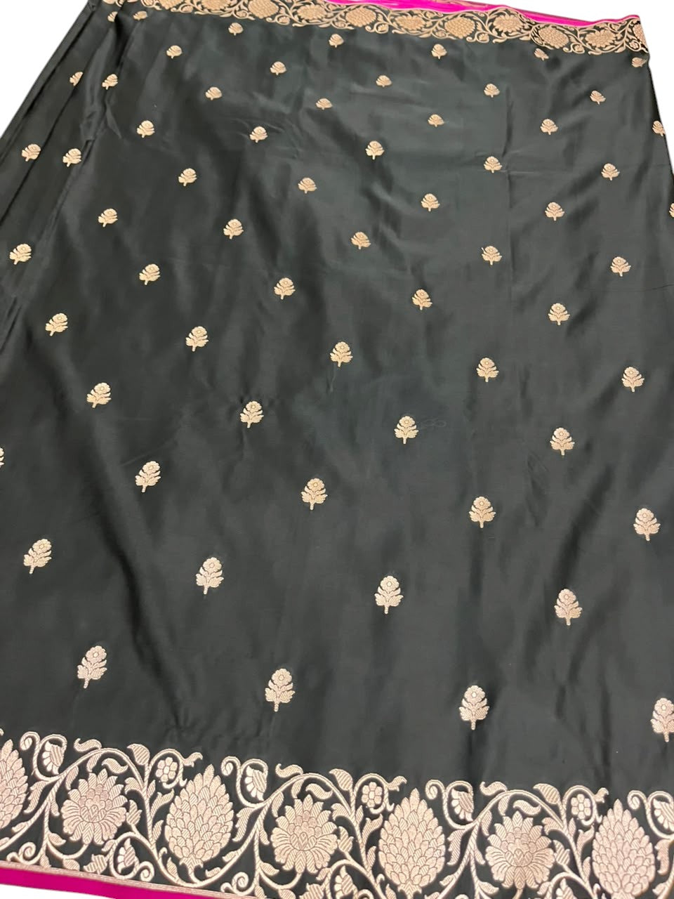 Southloom Satin Banarasi Silk Saree with Woven Work on Body And Borders In Black