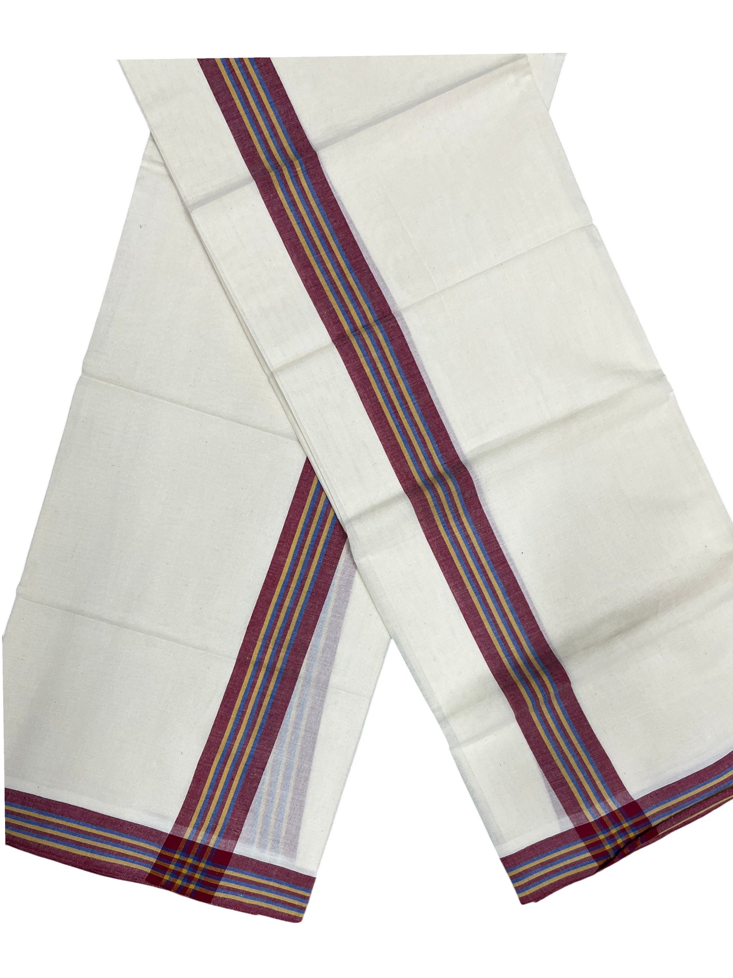 Southloom Kerala Mulloth Cotton Single Mundum Neriyathum with Multicolor Border In 2.80 Mtrs