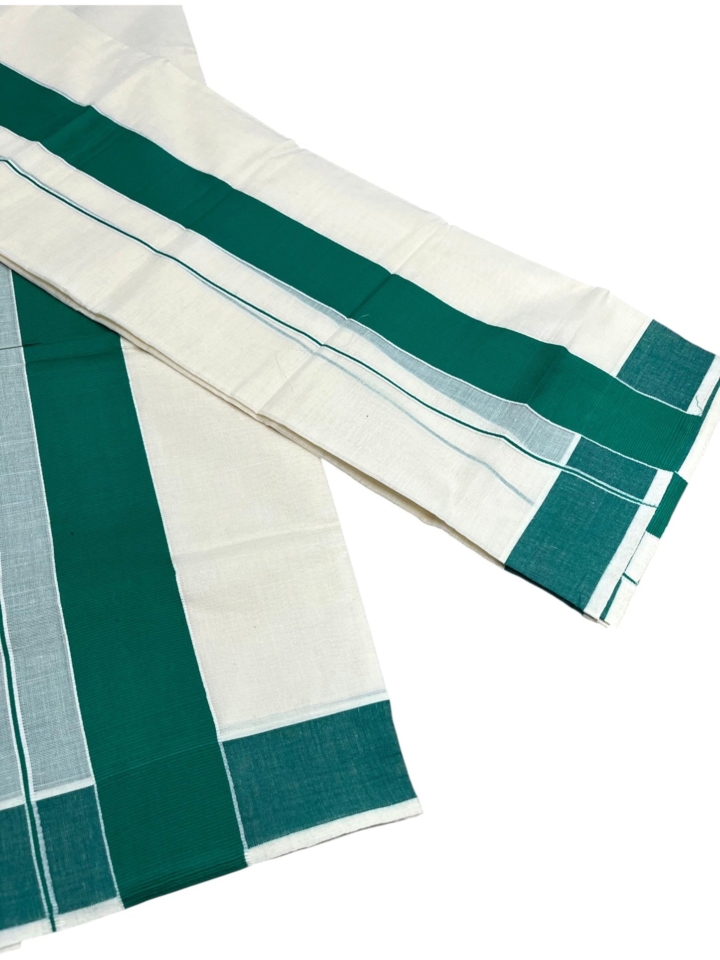 Southloom Kerala Cotton Mundum Neriyathum Single (Set Mundu) with Green Border 2.80 Mtrs