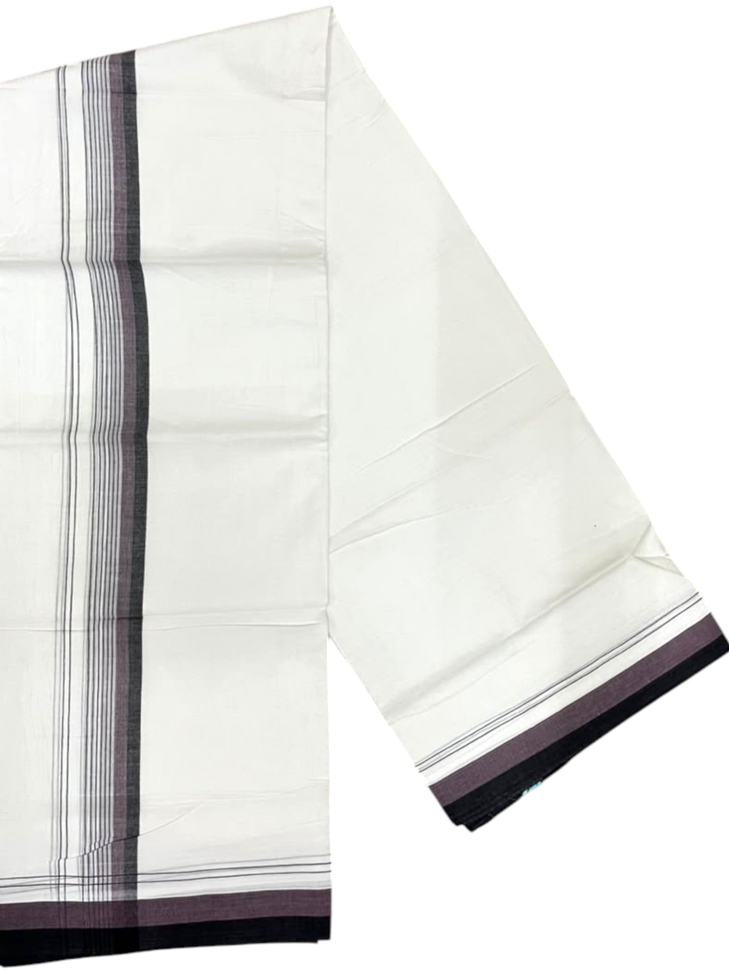 Southloom Pure Cotton Mundu with Pink & Black Border (South Indian Kerala Dhoti)