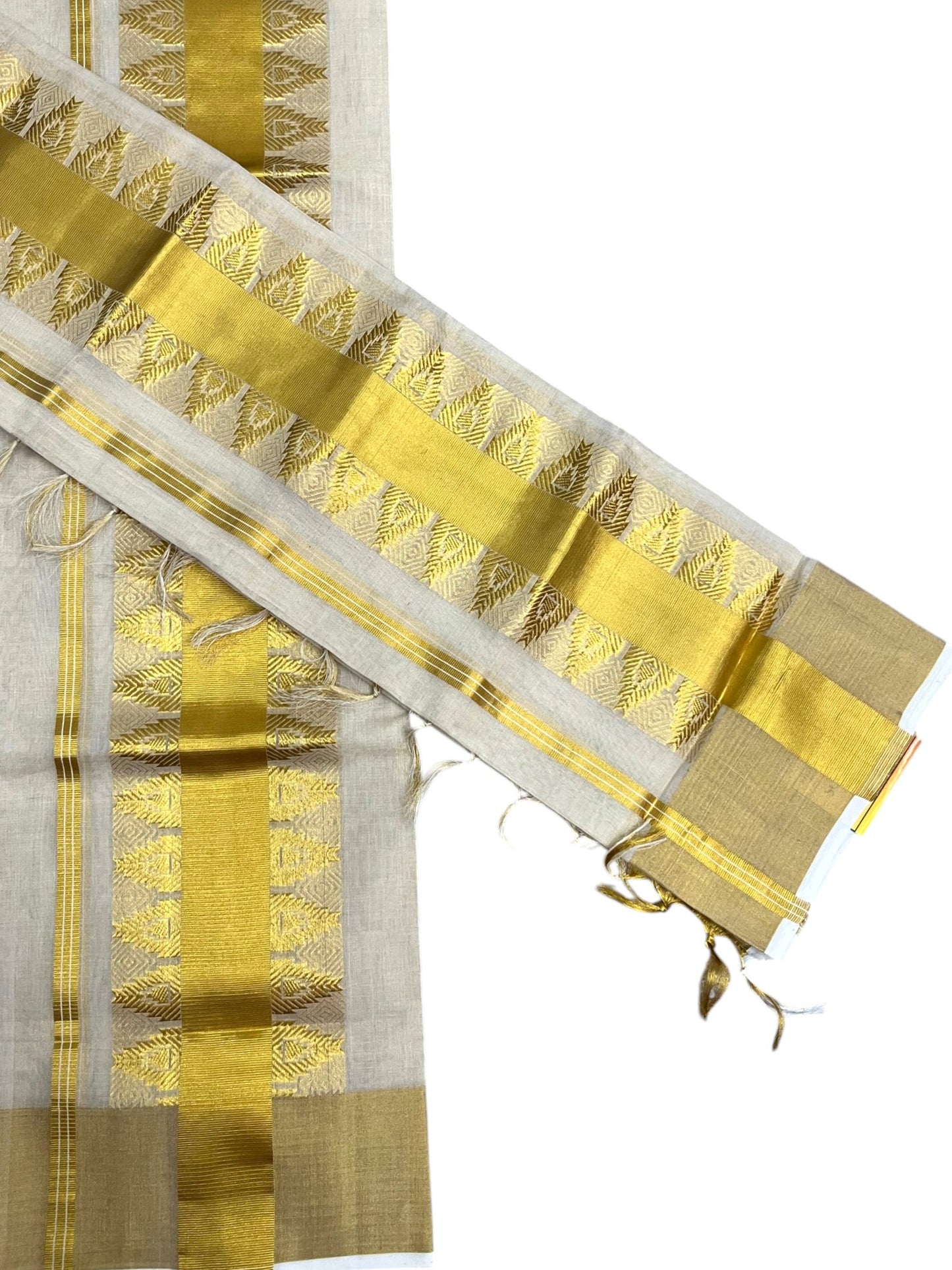 Southloom Premium Tissue Handloom Set Mundu with Temple Design And Kasavu Border (2.80 Mtr) SL632