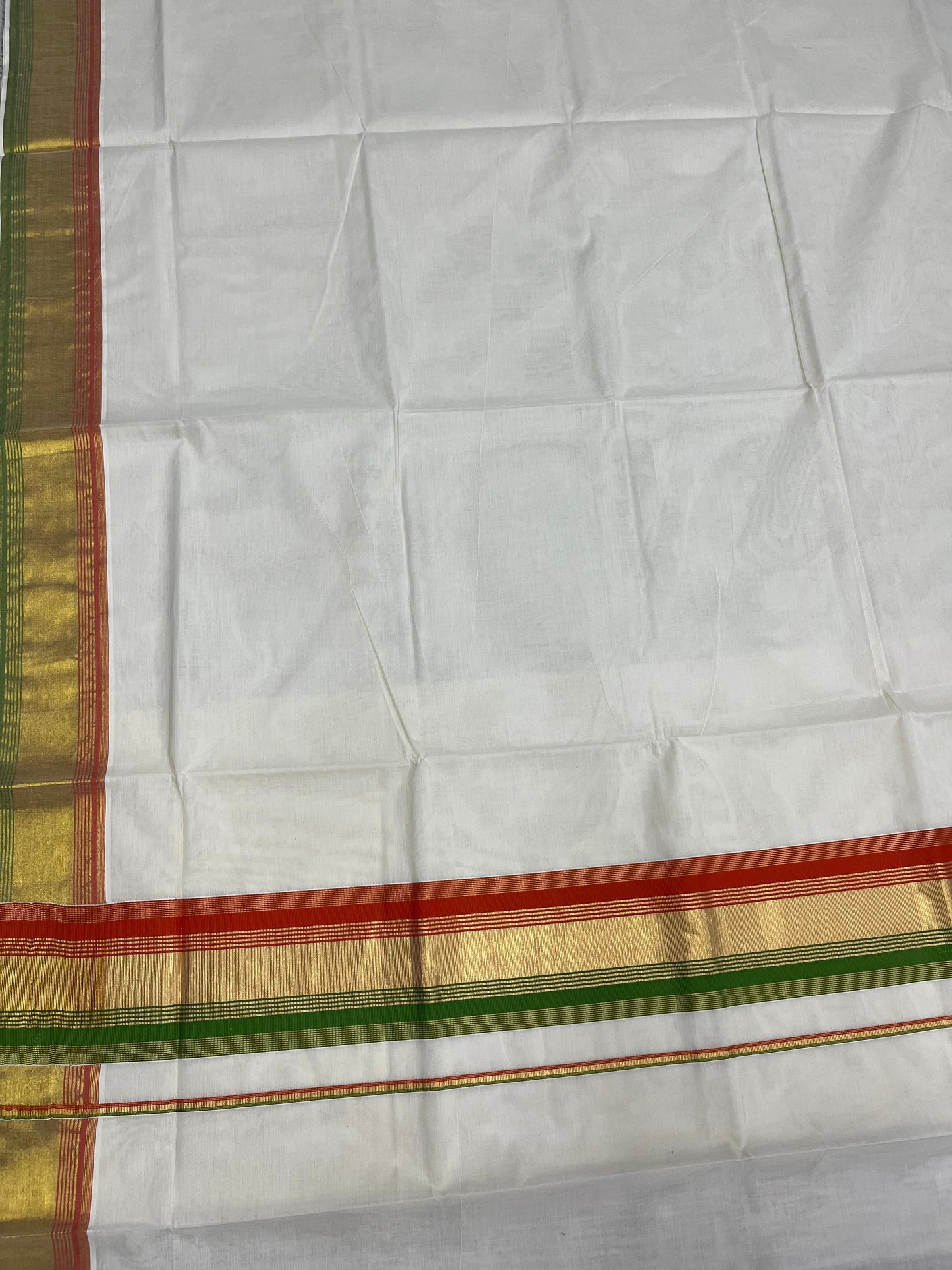 Southloom Kerala Cotton Kasavu Saree with Olive Green And Orange Border