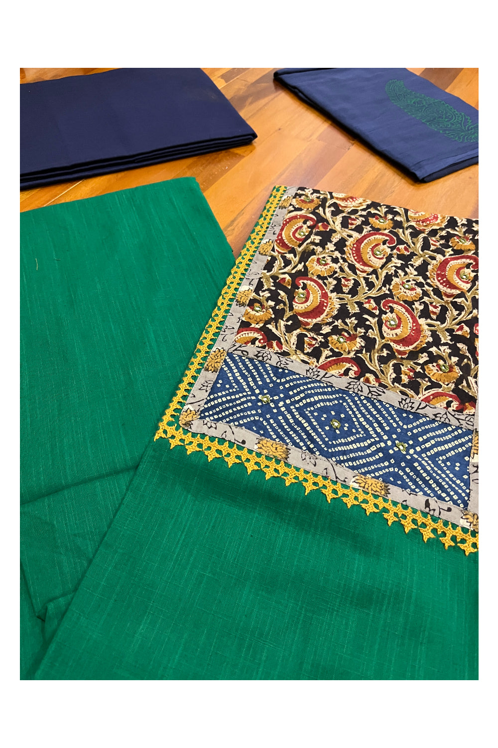 Southloom™ Cotton Churidar Salwar Suit Material in Green with Paisley Prints