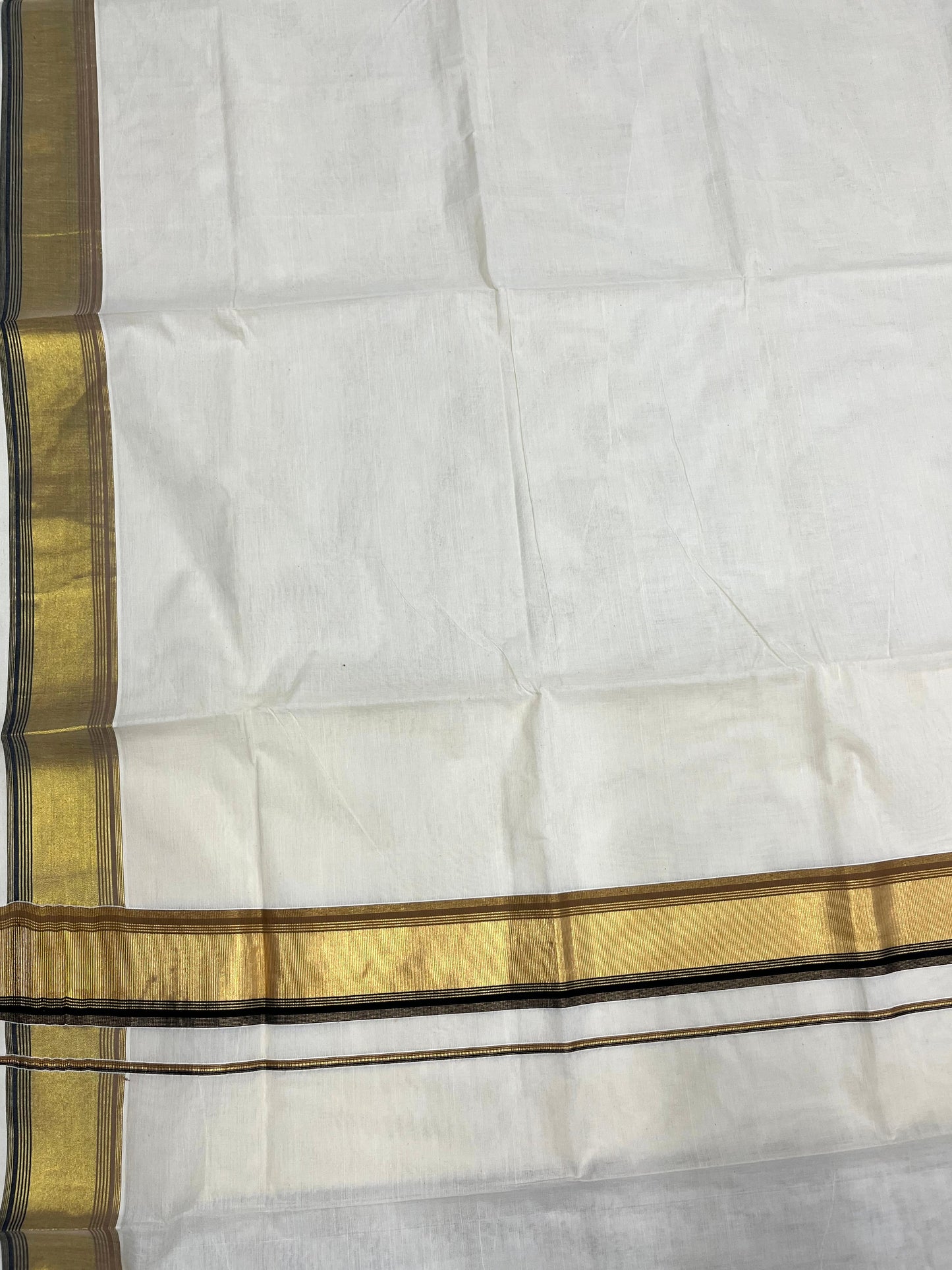 Southloom Kerala Cotton Kasavu Saree with Black And Mustard Yellow Border