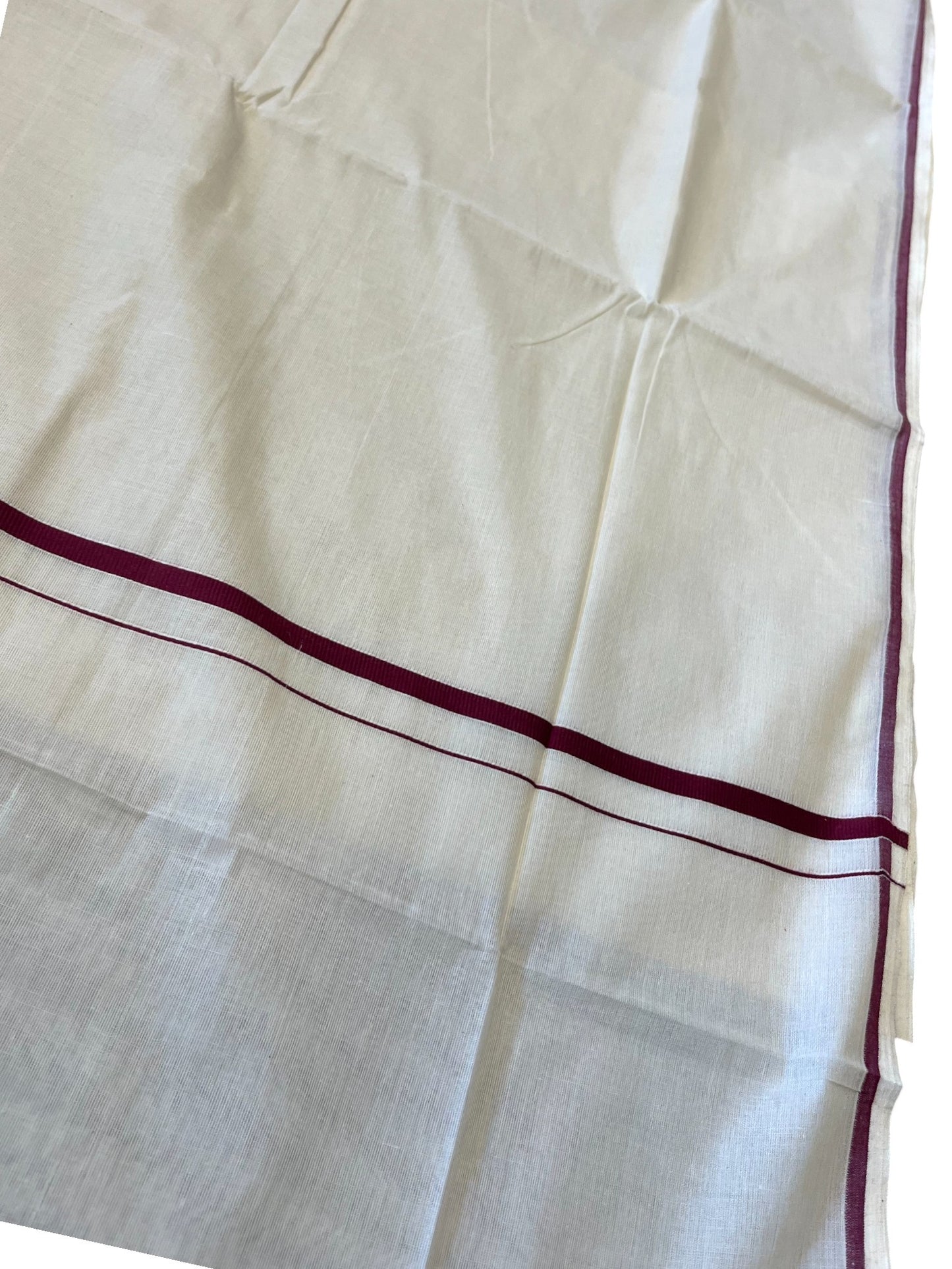 Southloom Kerala Cotton Plain Saree with Maroon Puliyilakkara Border