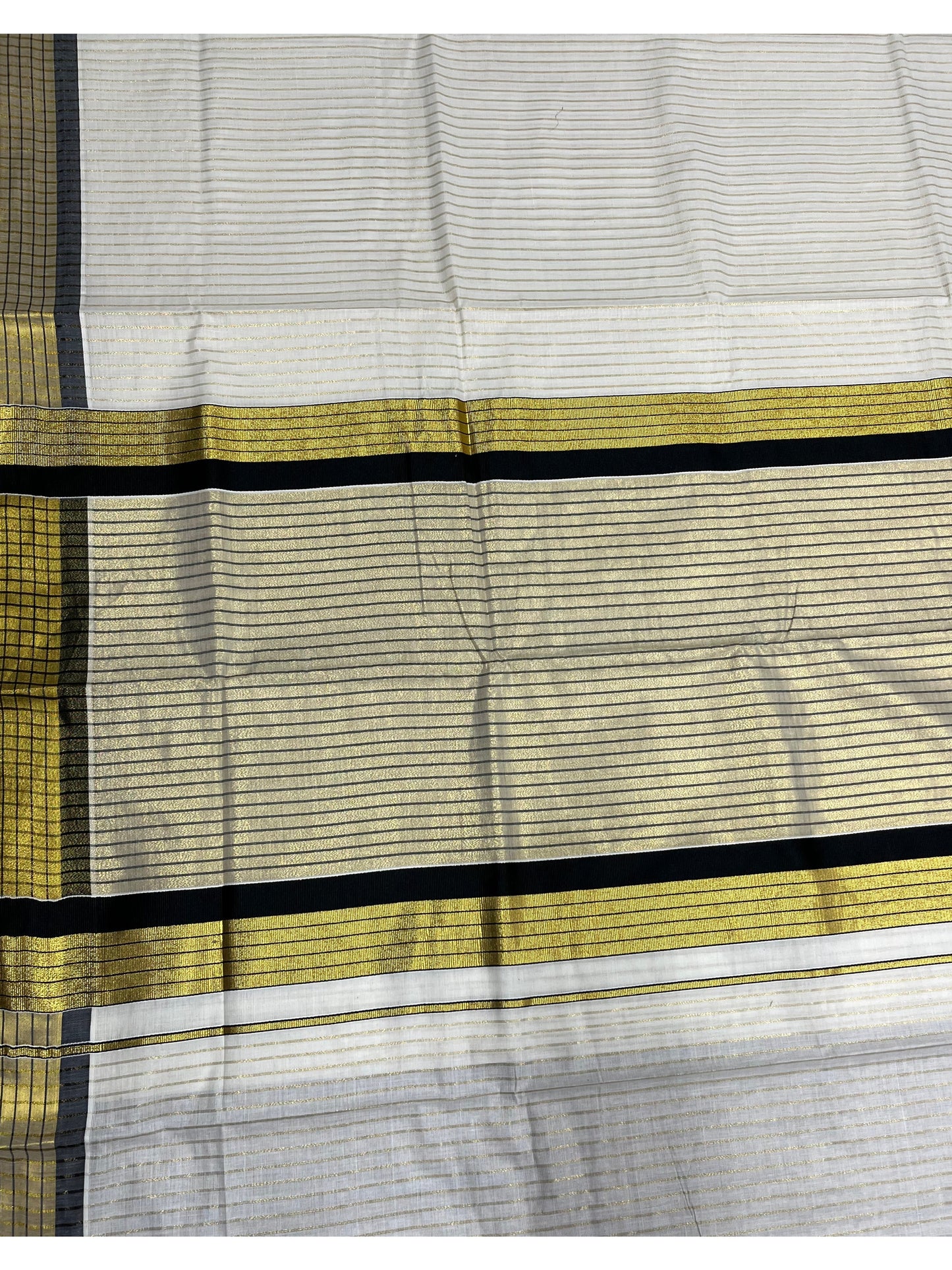 Southloom Kerala Pure Cotton Saree with Stripes on Body and Borders in Black SL334