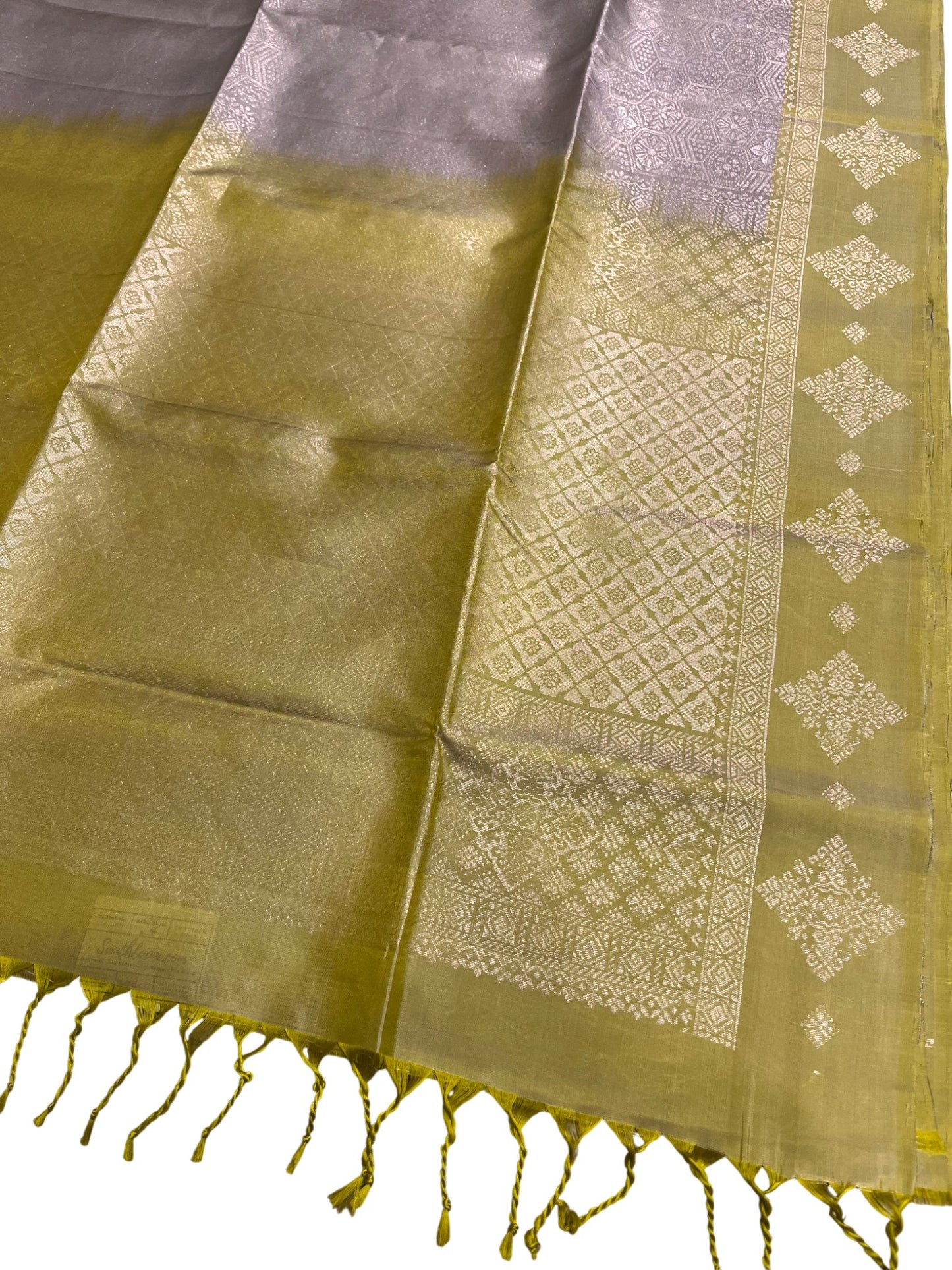 Southloom Pure Handloom Bridal Kanchipuram Silk Saree with Korvai Work (Green & Grey)