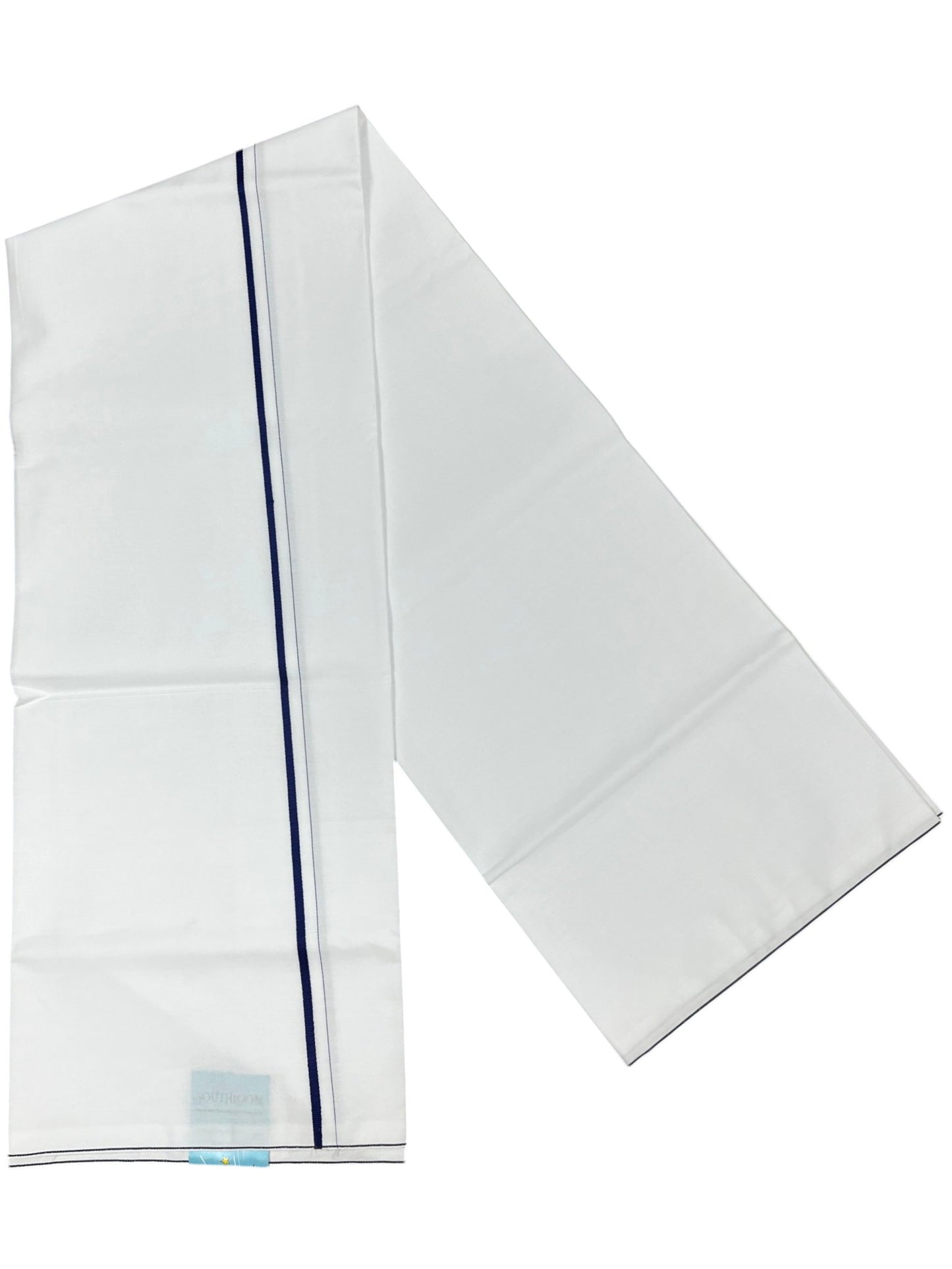 Southloom Pure White Cotton Single Eerkkil Kara Mundu with Blue Border (South Indian Kerala Dhoti)