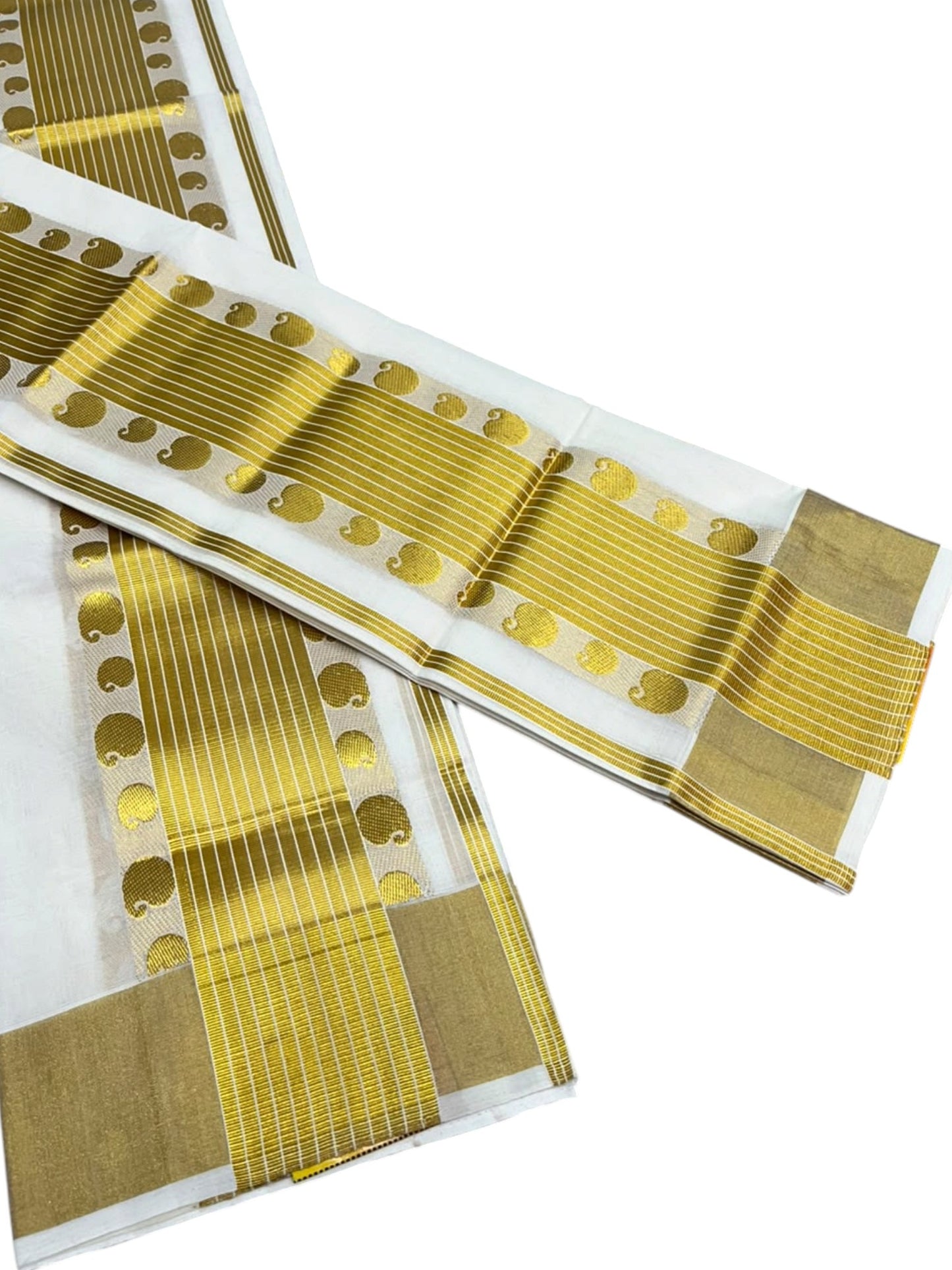 Southloom Premium Cotton Handloom Set Mundu with Manga Woven Design And Kasavu Border (2.80 Mtr) SL632