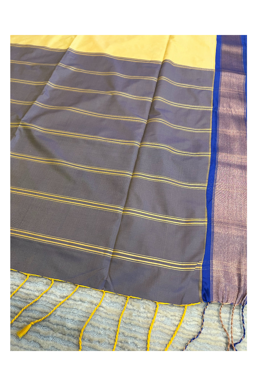 Southloom South Silk Pattu Saree With Beige Body and Blue Pallu