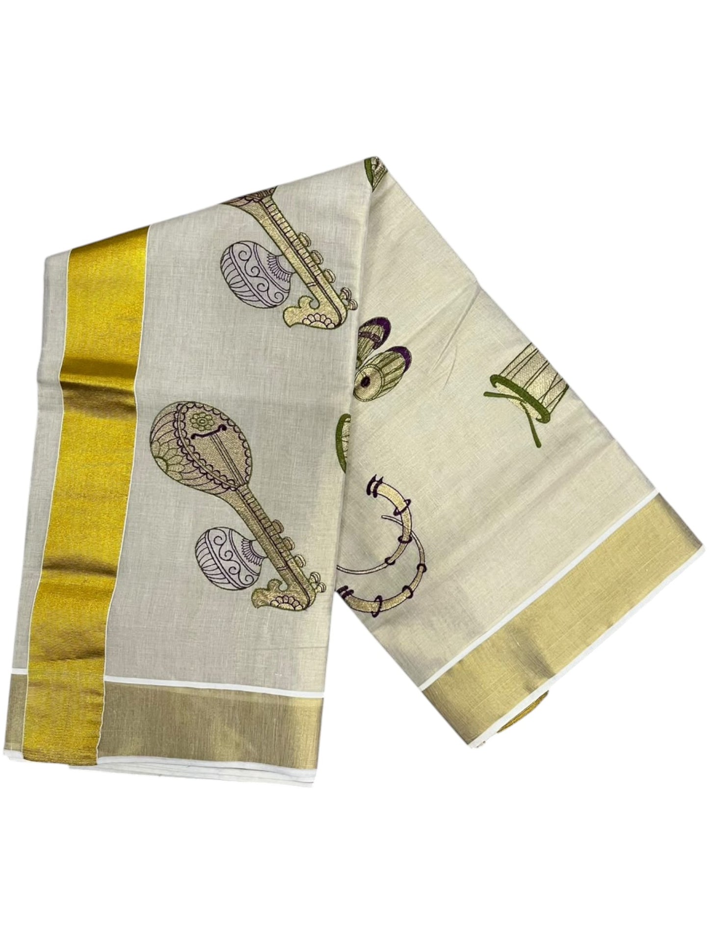 Southloom Kerala Tissue Purple&Olive Green Veena Embroidery Saree SL302