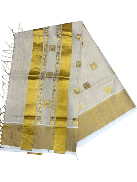 Southloom Super Premium Balaramapuram Handloom Tissue Saree with Butta Design and Gold Kasavu Border