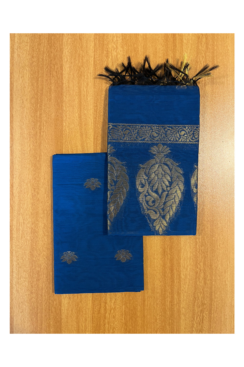 Southloom™ Cotton Semi Silk 3 Piece Blue Salwar Material with Woven Zari Butta Work