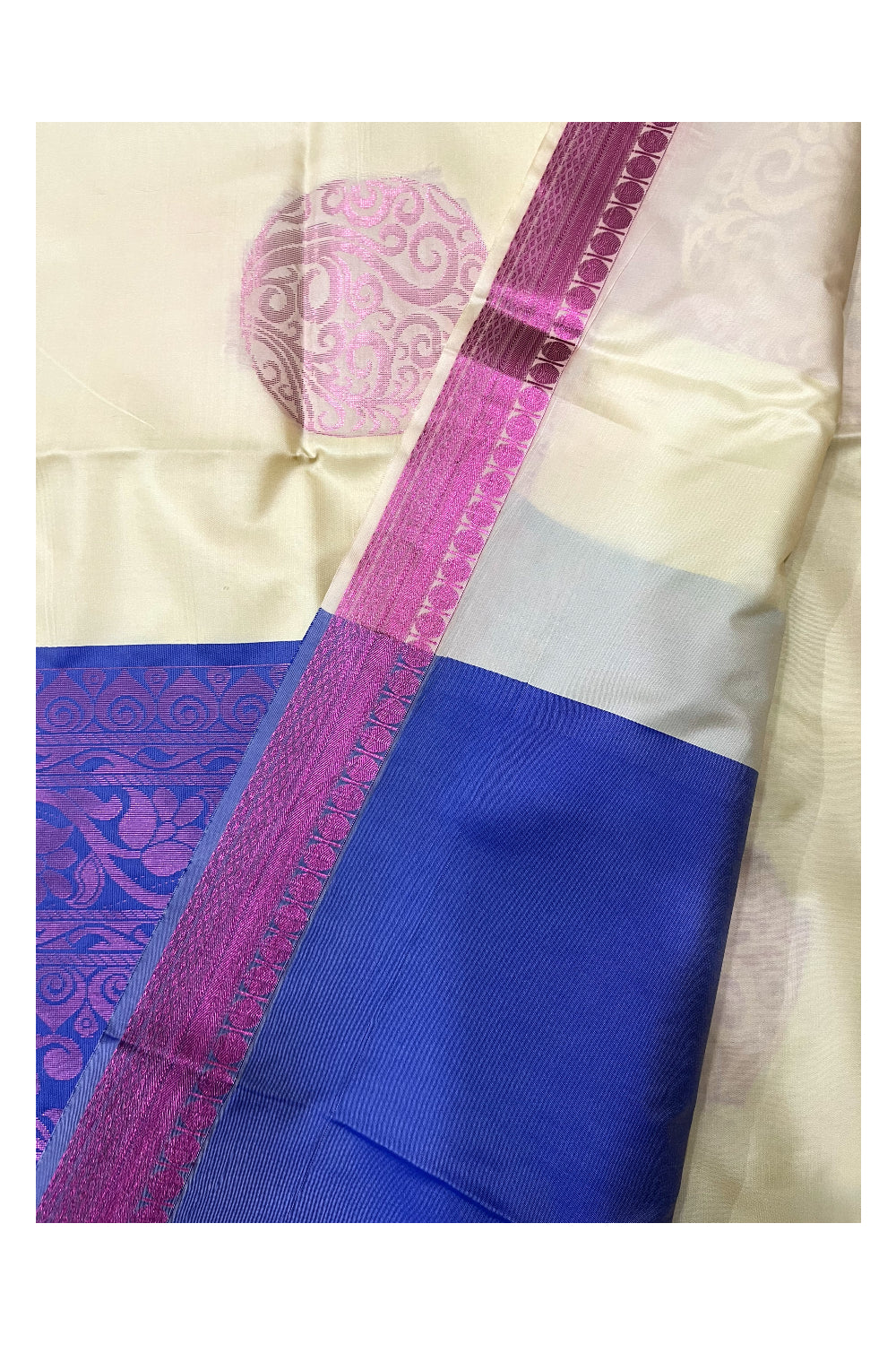 Southloom Soft Silk Beige Woven Saree with Heavy Work on Pallu