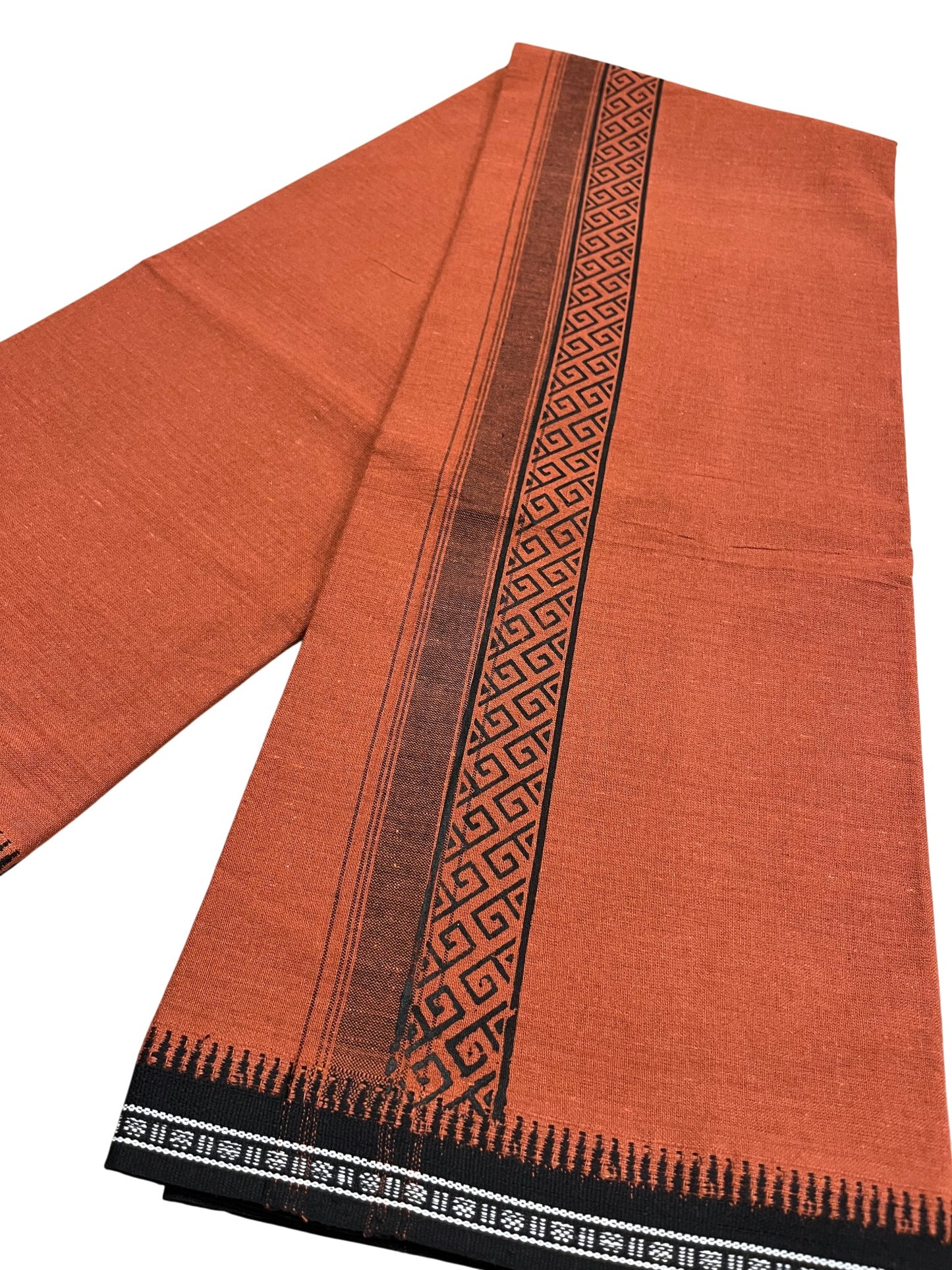 Southloom Saffron (Kaavi) Black Printed Single Mundu / Lungi (South Indian Kerala Dhoti)