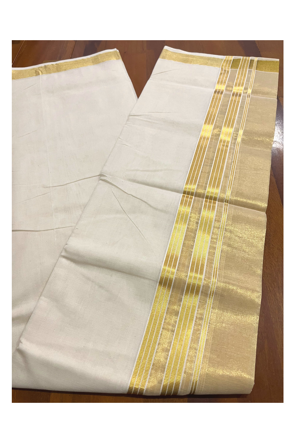 Southloom Premium Handloom Pure Cotton Wedding Mundu with Tissue Kasavu on Border (South Indian Kerala Dhoti)