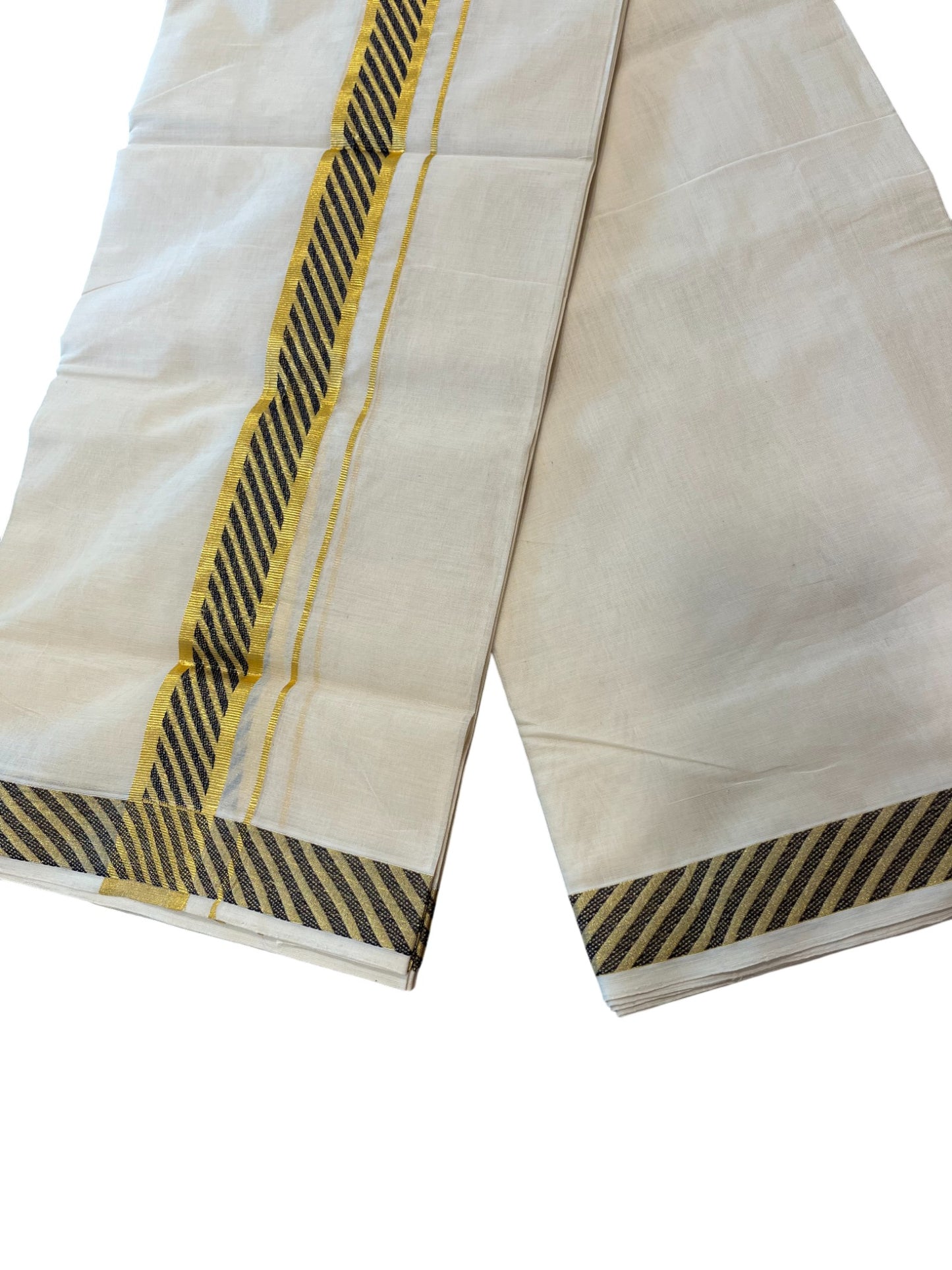 Southloom Premium Handloom Cotton Gold Kasavu Double Mundu with Gold and Black Border