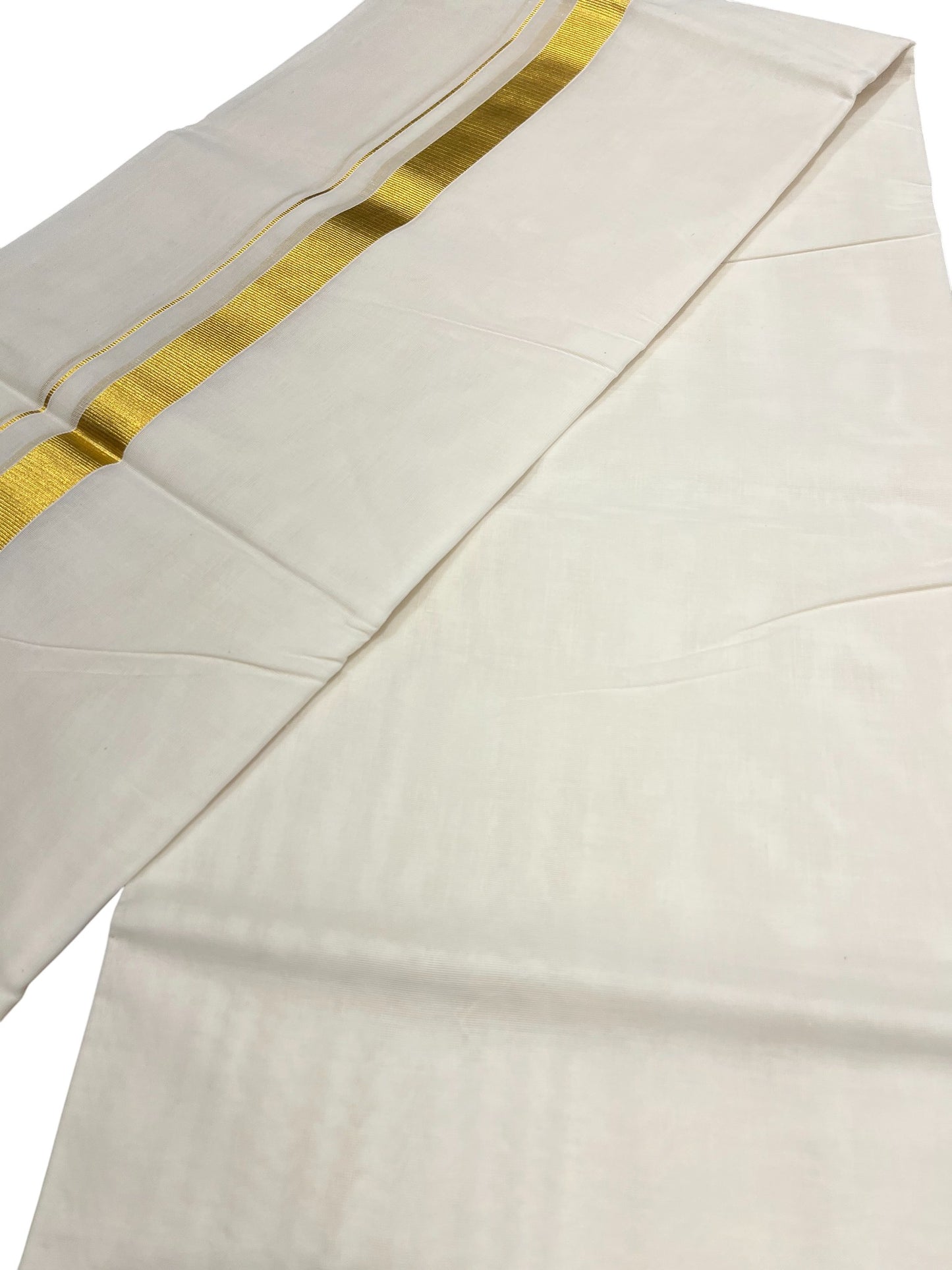 Southloom Premium Handloom Cotton Double Mundu with Gold Kasavu Border