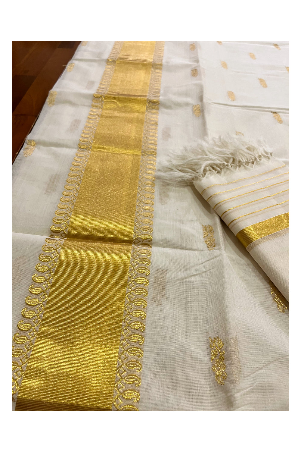 Southloom Premium Handloom Kasavu Churidar Salwar Material with Woven Designs (include Plain Shawl / Dupatta)