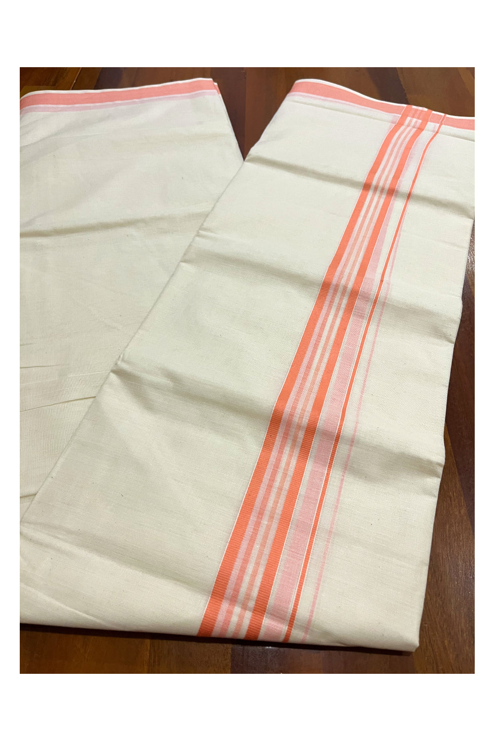 Kerala Cotton Double Mundu with Peach Line Border