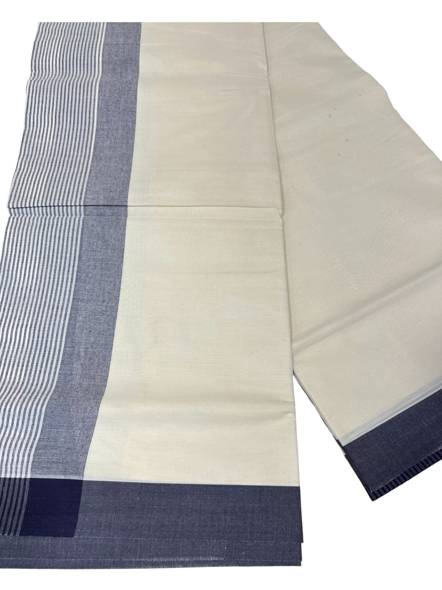 Southloom Kerala Pure Cotton Double Mundu with Blue Lines Border (South Indian Dhoti)