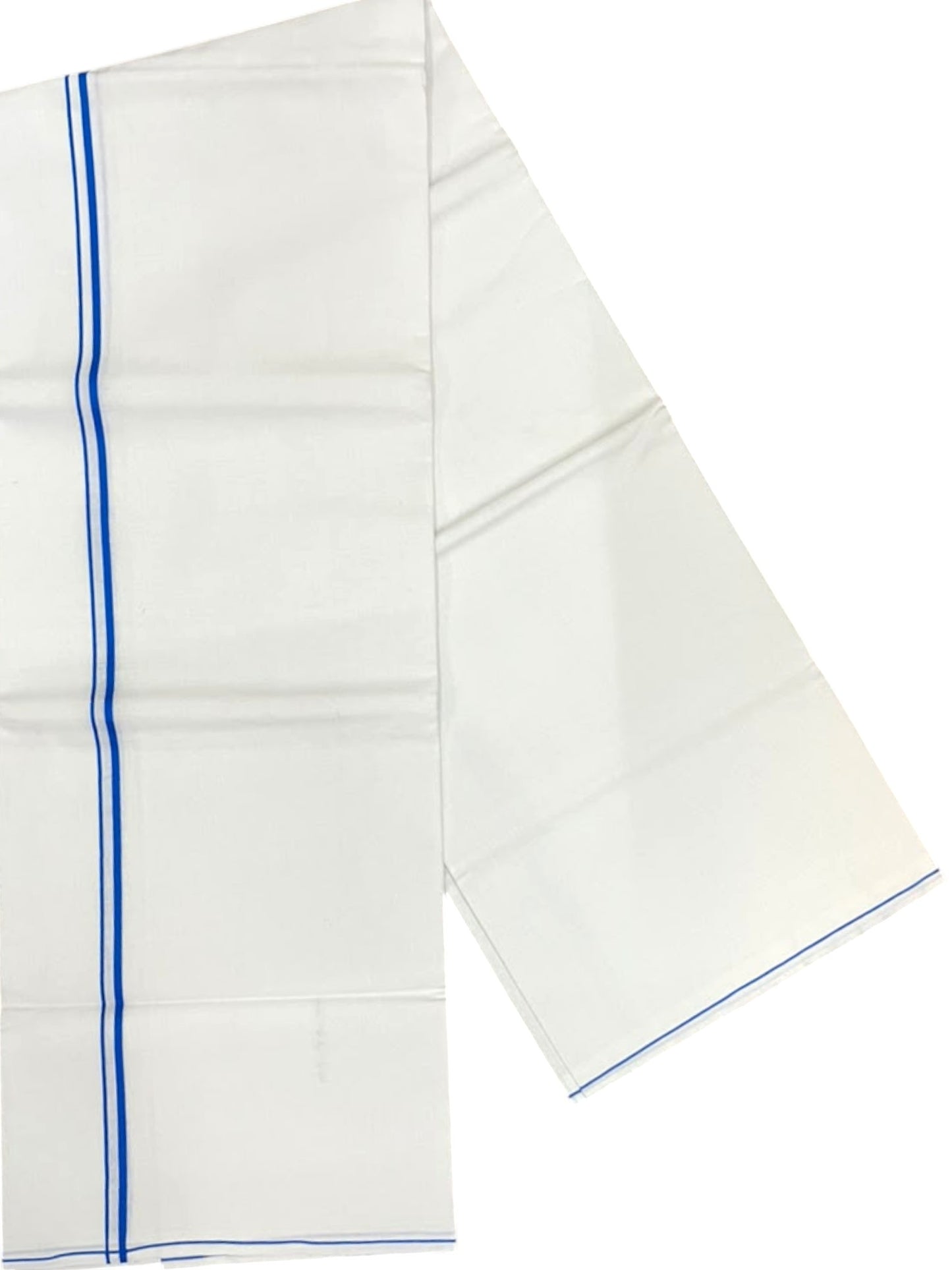 Southloom Pure White Cotton Single Mundu with Blue Border (South Indian Kerala Dhoti)
