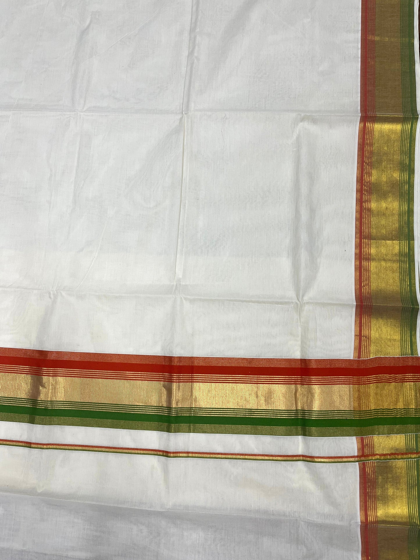 Southloom Kerala Cotton Kasavu Saree with Olive Green And Orange Border